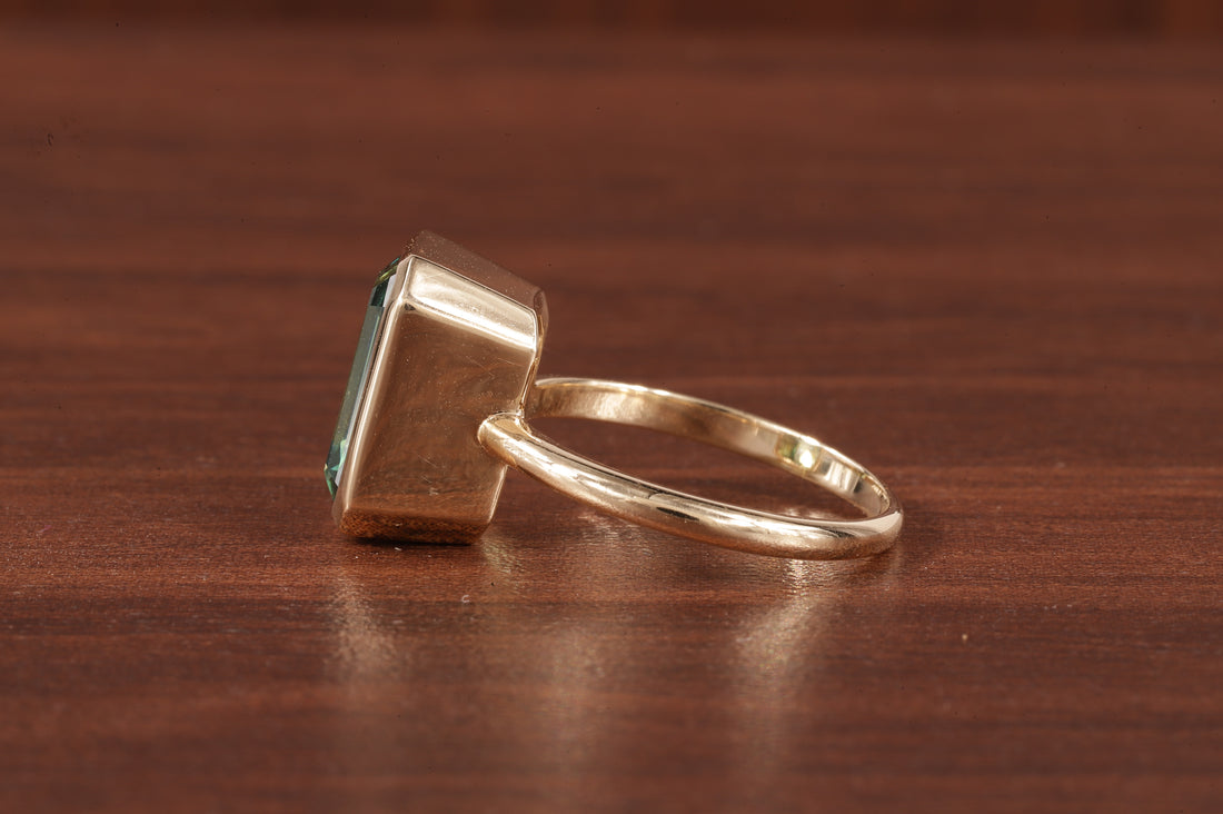 Amethyst Ring/ Genuine Green Amethyst Emerald Cut 4.85ct Engagement Ring