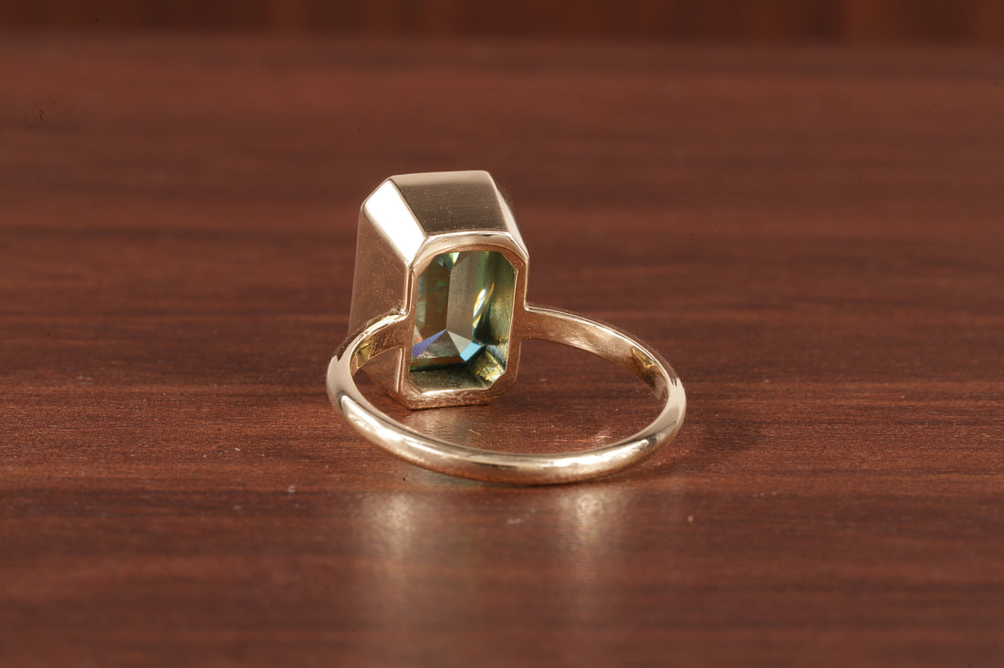 Amethyst Ring/ Genuine Green Amethyst Emerald Cut 4.85ct Engagement Ring