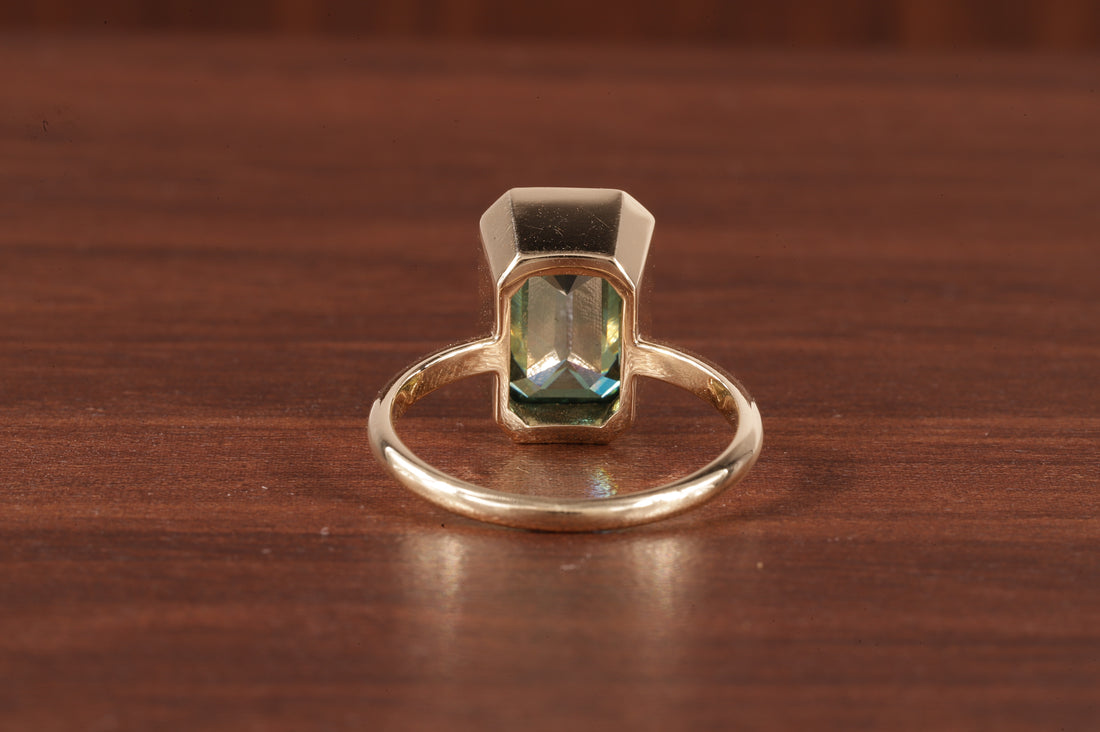 Amethyst Ring/ Genuine Green Amethyst Emerald Cut 4.85ct Engagement Ring