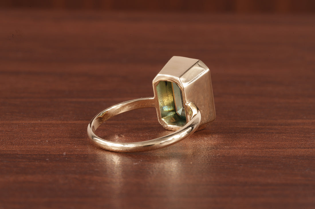 Amethyst Ring/ Genuine Green Amethyst Emerald Cut 4.85ct Engagement Ring