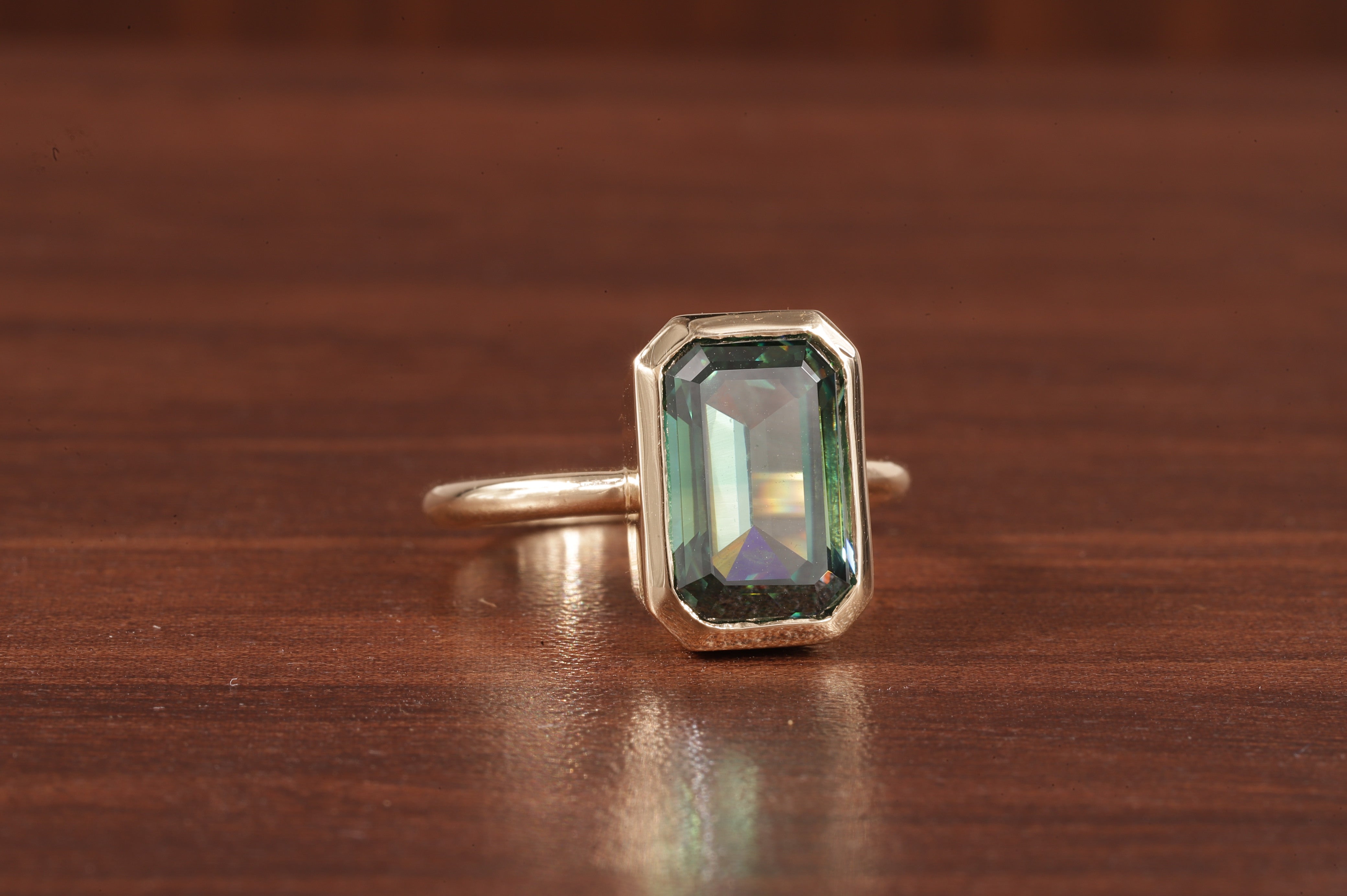 Amethyst Ring/ Genuine Green Amethyst Emerald Cut 4.85ct Engagement Ring