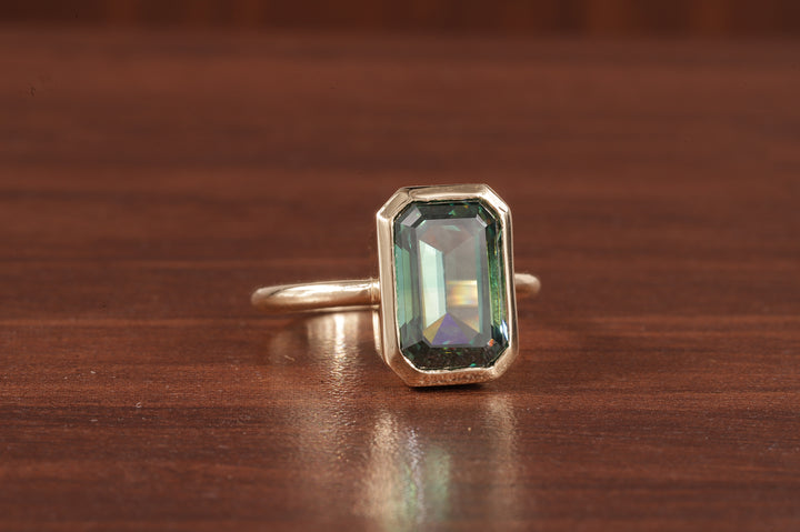 Amethyst Ring/ Genuine Green Amethyst Emerald Cut 4.85ct Engagement Ring