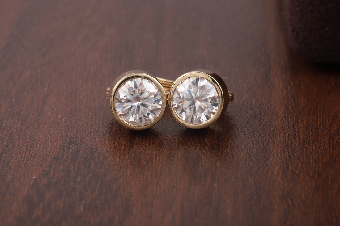 1.5CT Round Moissanite Bezel Set Dangling Earrings
