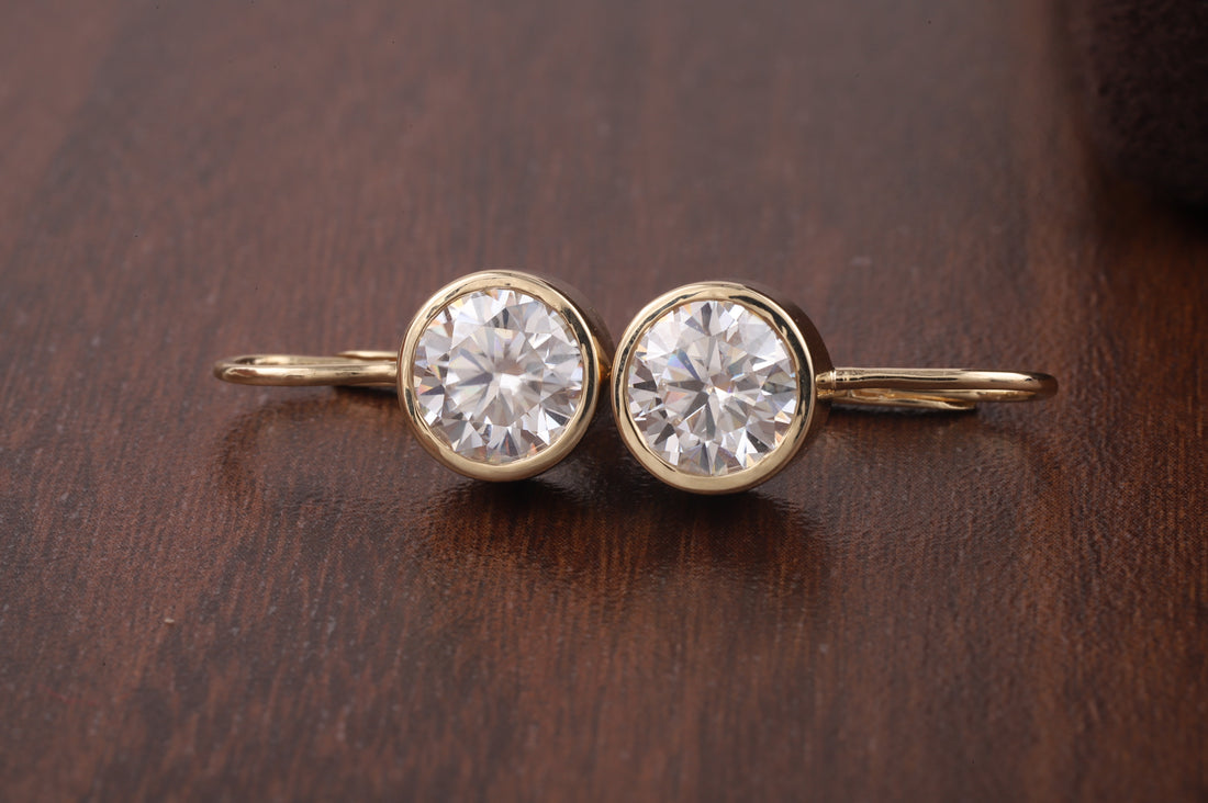 1.5CT Round Moissanite Bezel Set Dangling Earrings