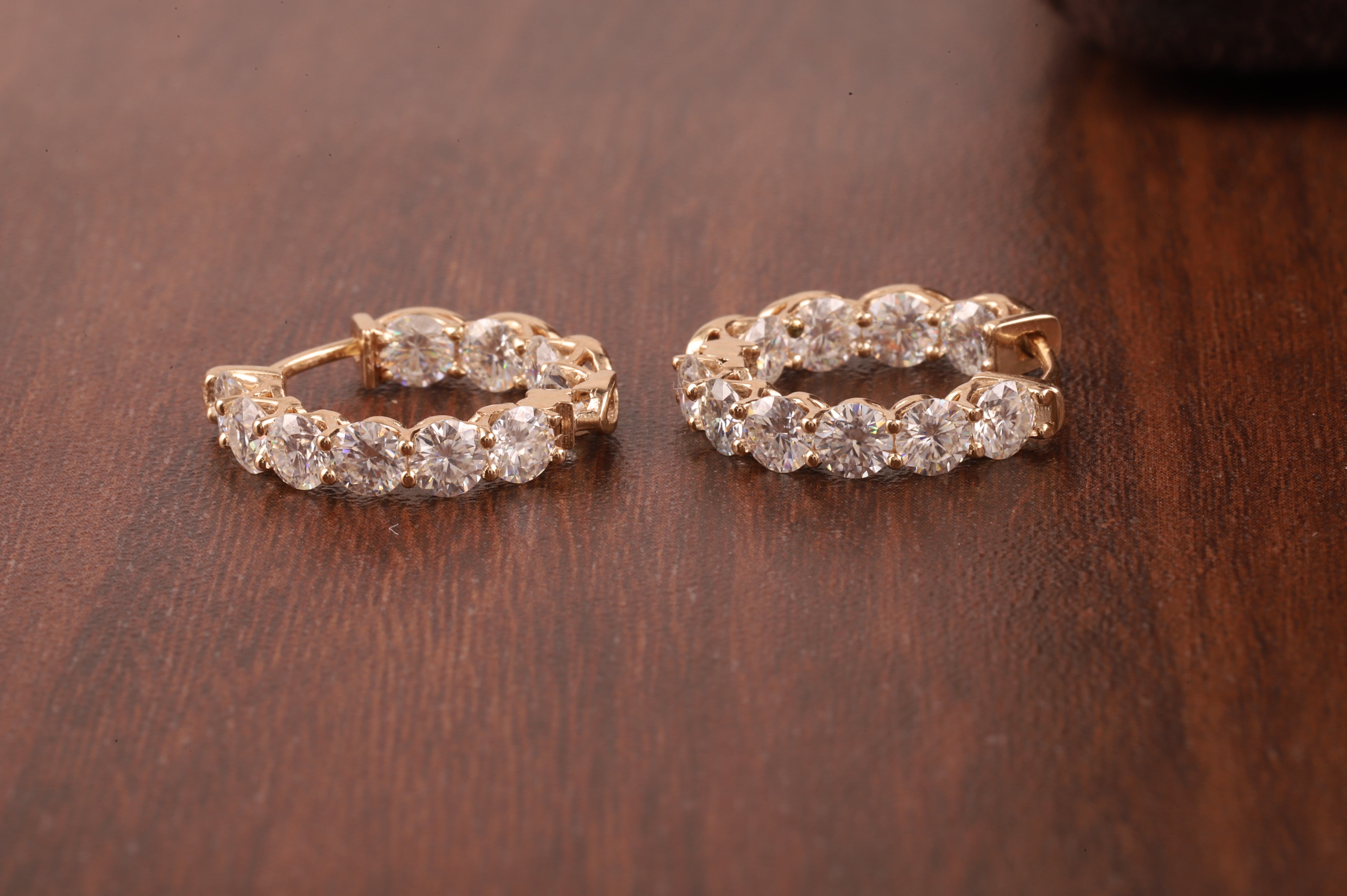 Moissanite Hoop Earrings, 14K White Gold Earrings Colorless Round Cut Moissanite Wedding