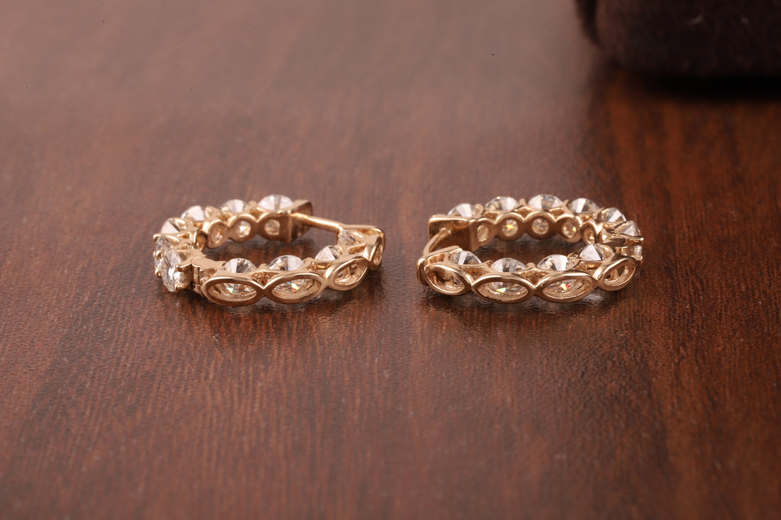 Moissanite Hoop Earrings, 14K White Gold Earrings Colorless Round Cut Moissanite Wedding