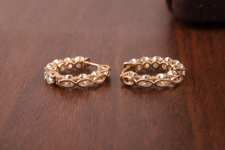 Moissanite Hoop Earrings, 14K White Gold Earrings Colorless Round Cut Moissanite Wedding