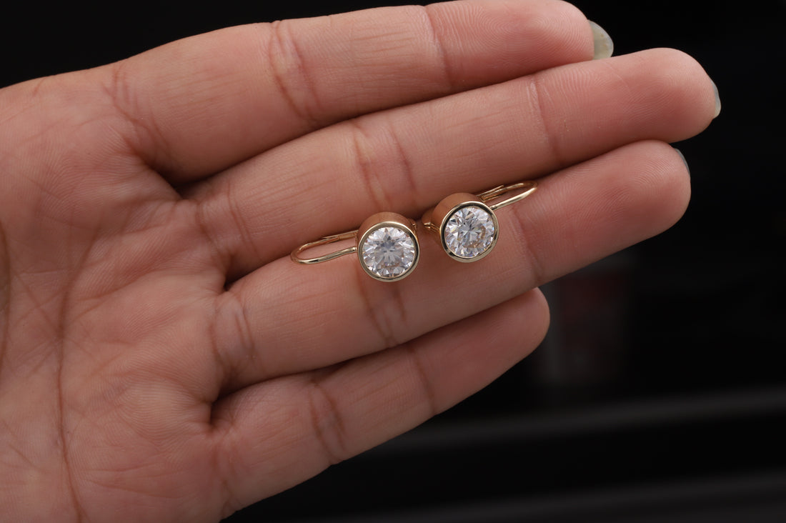 1.5CT Round Moissanite Bezel Set Dangling Earrings