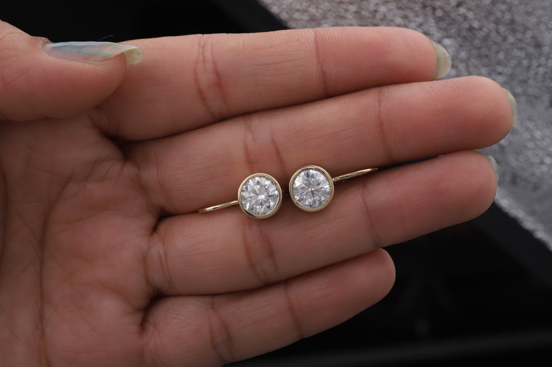 1.5CT Round Moissanite Bezel Set Dangling Earrings