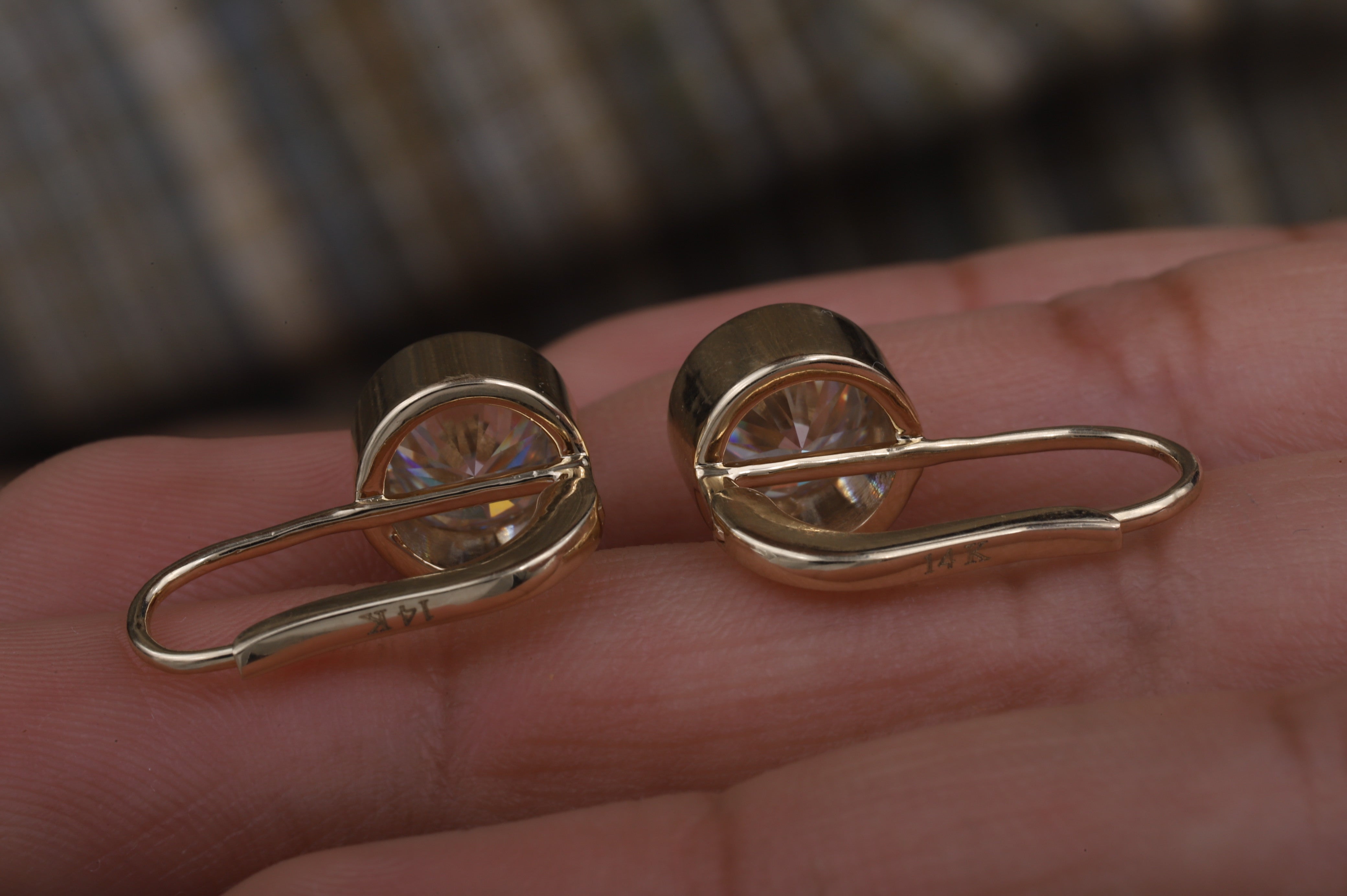 1.5CT Round Moissanite Bezel Set Dangling Earrings