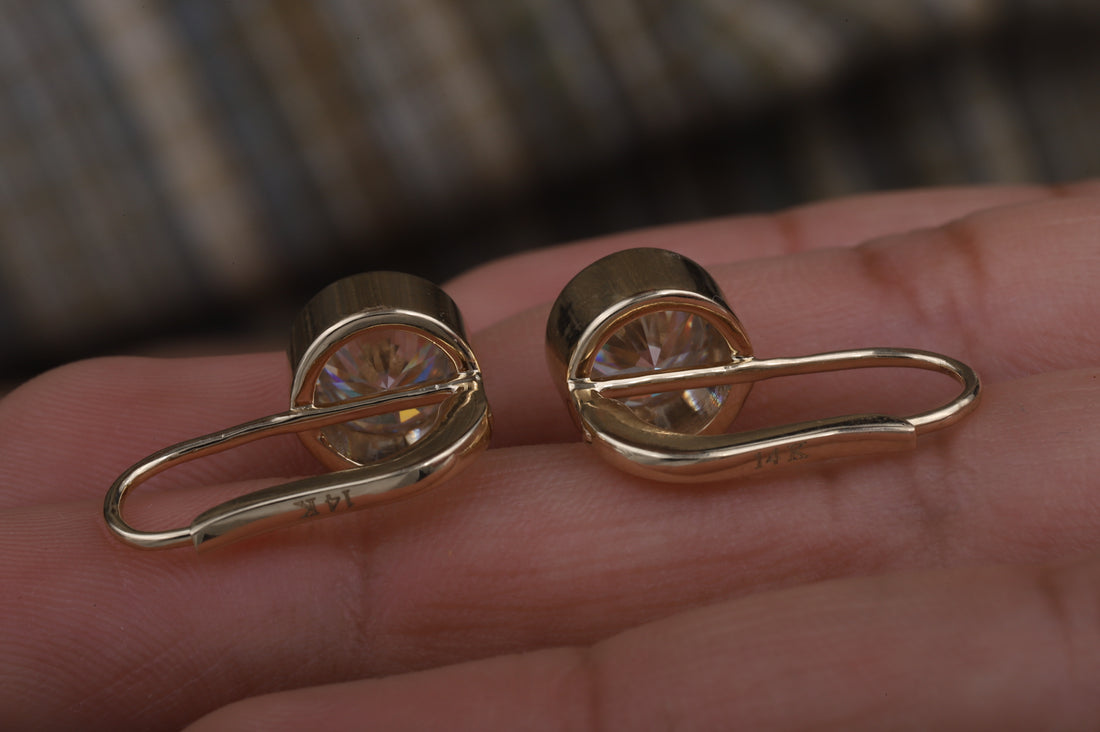 1.5CT Round Moissanite Bezel Set Dangling Earrings