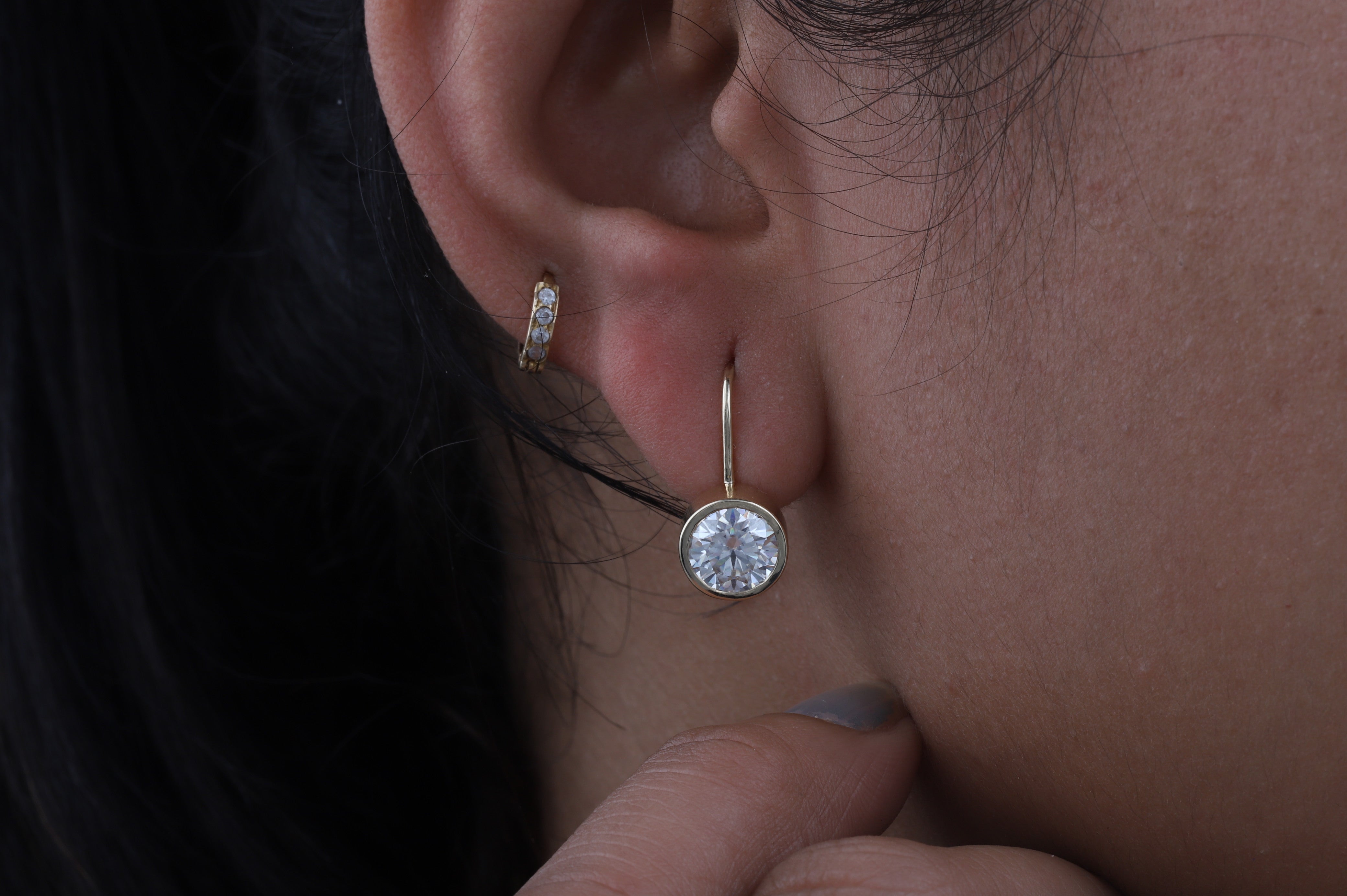 1.5CT Round Moissanite Bezel Set Dangling Earrings
