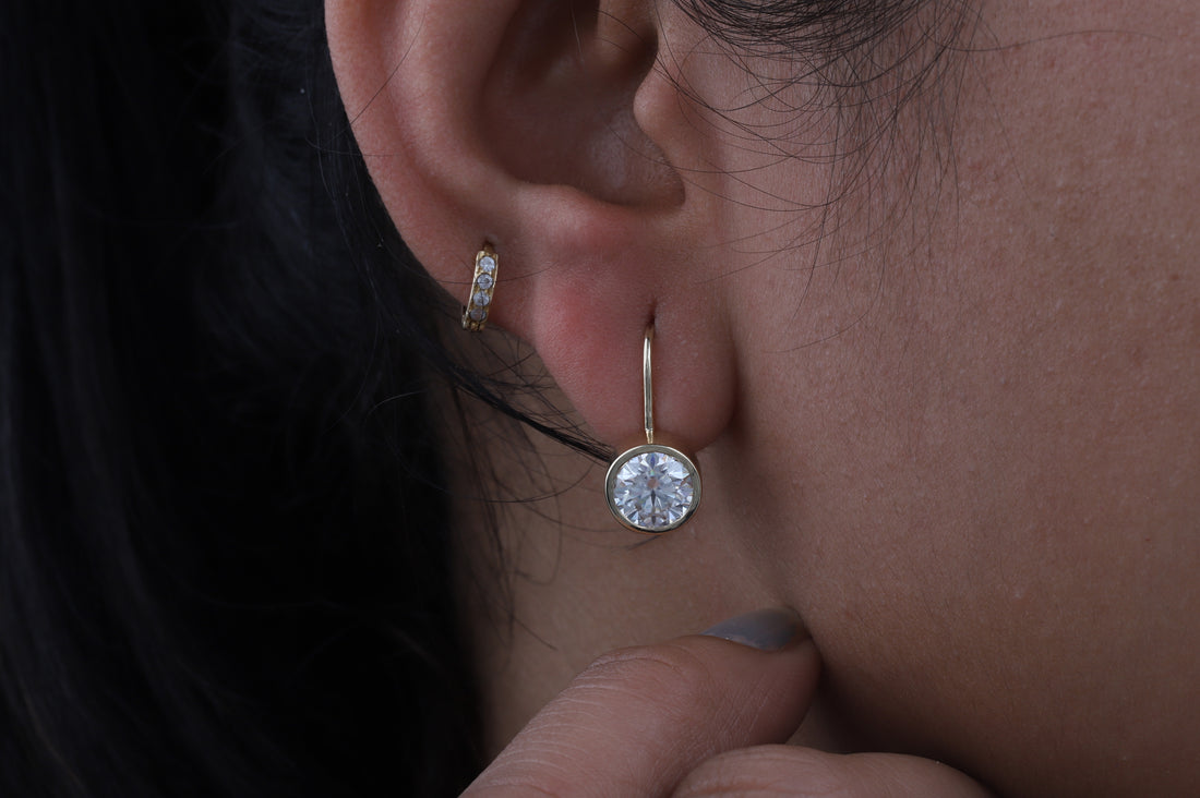 1.5CT Round Moissanite Bezel Set Dangling Earrings