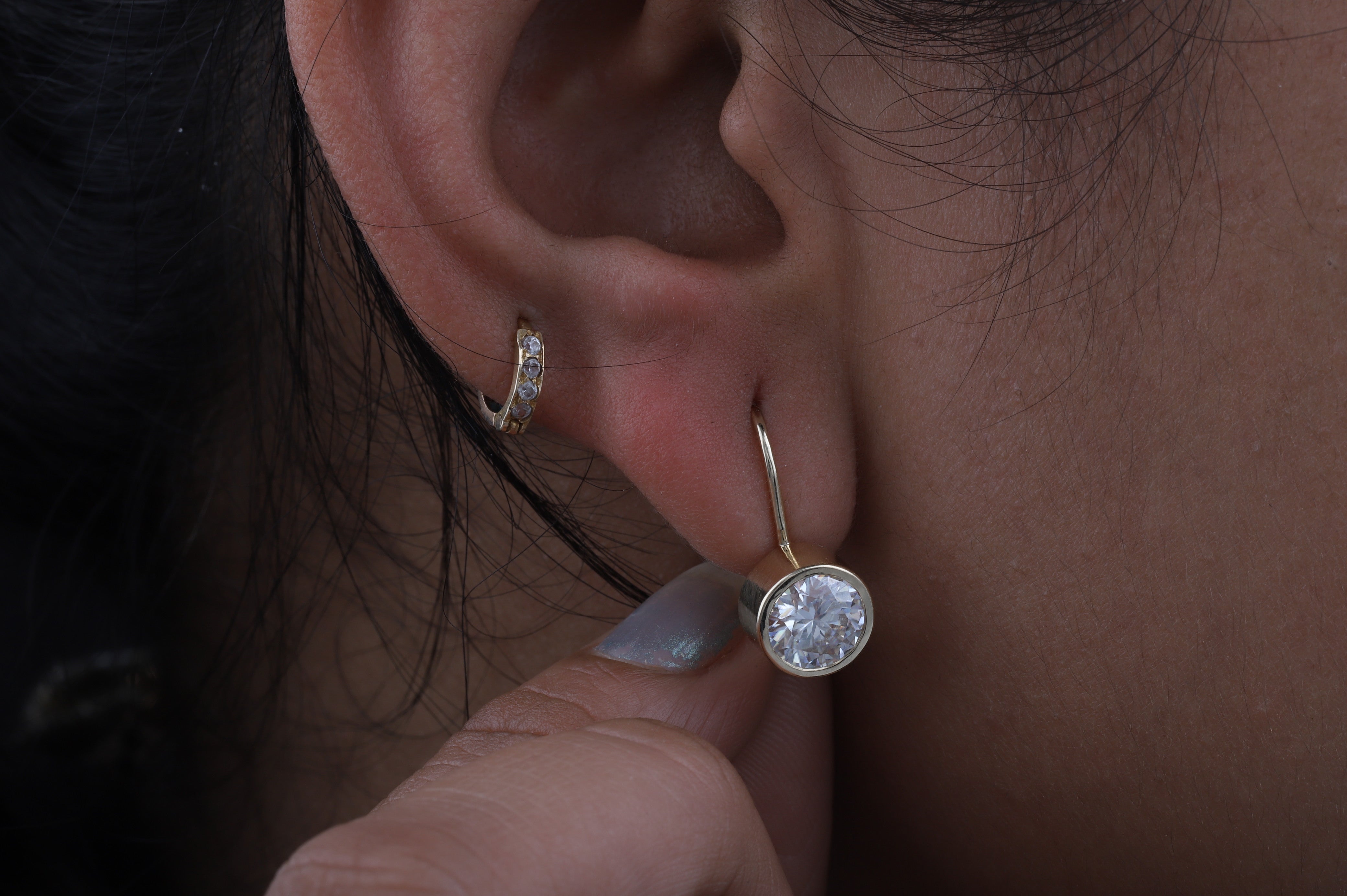 1.5CT Round Moissanite Bezel Set Dangling Earrings