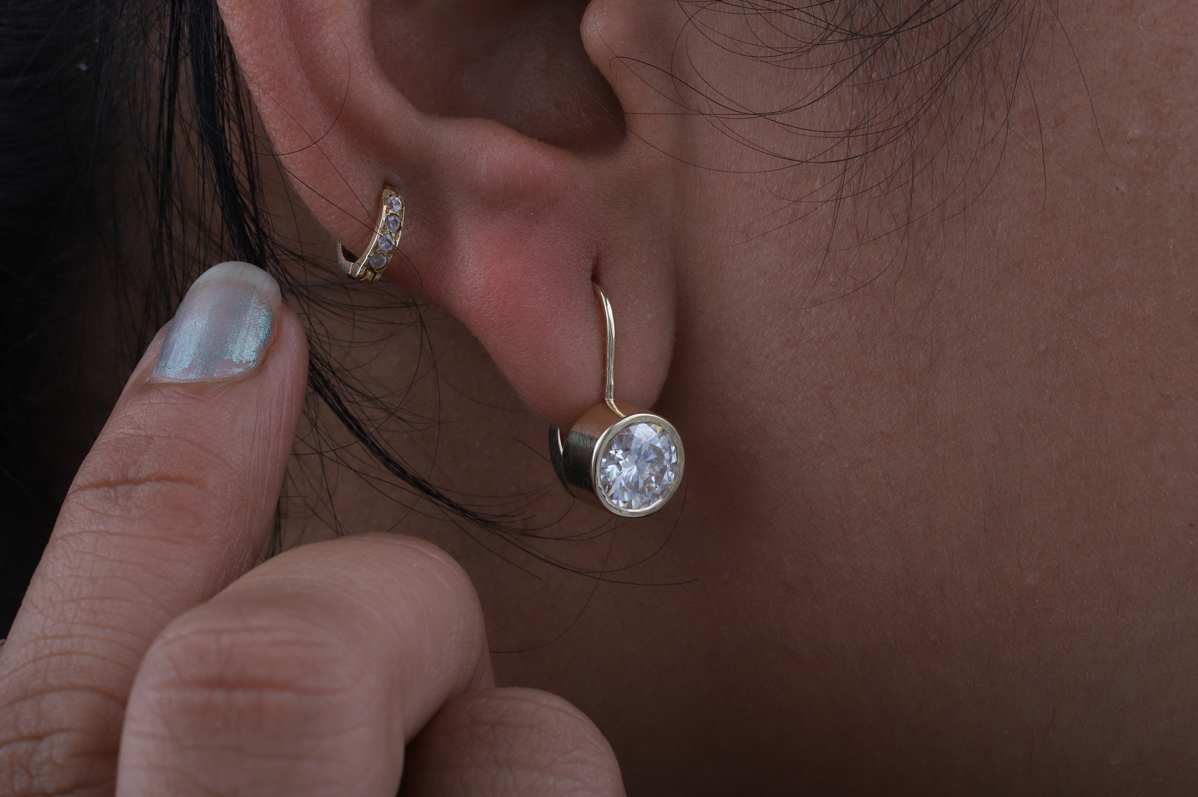 1.5CT Round Moissanite Bezel Set Dangling Earrings