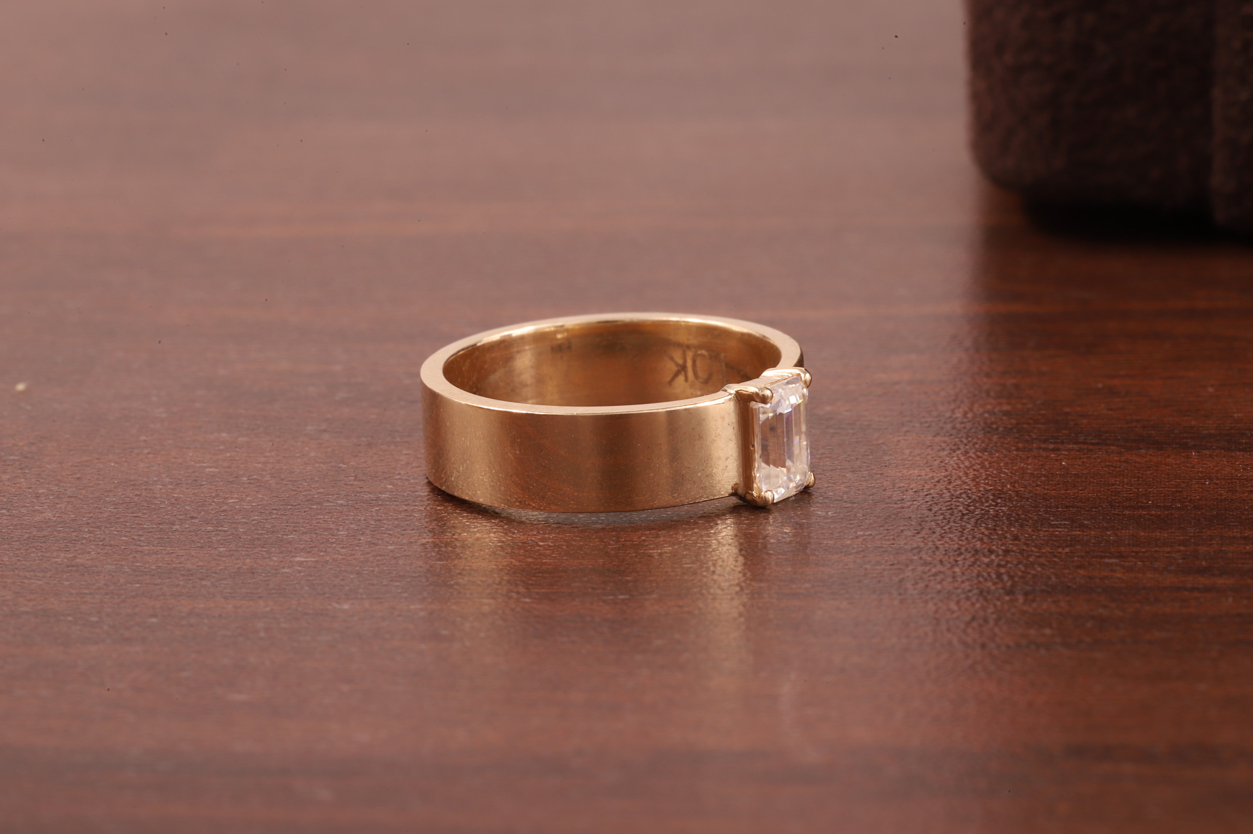 Emerald Cut Moissanite Ring,Vintage Wedding Band For Women,14K Yellow Gold Cigar Band