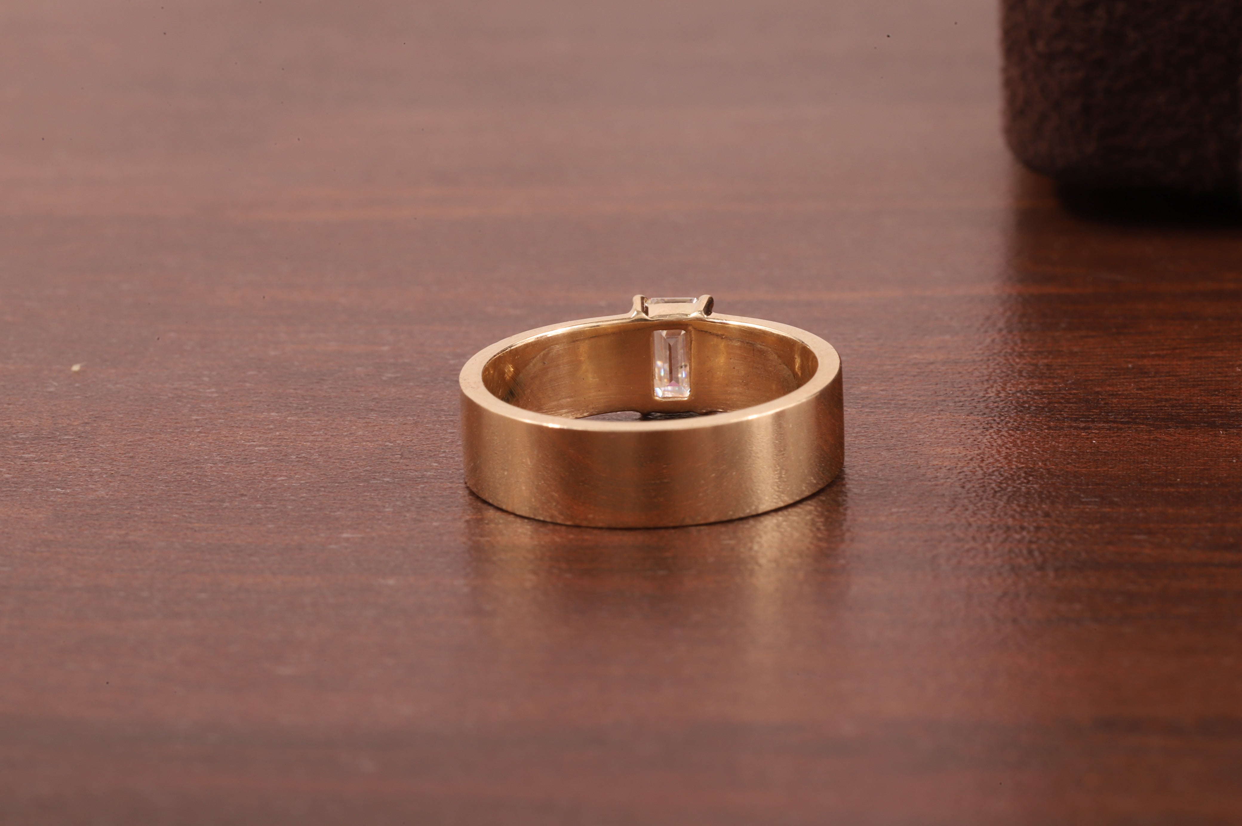 Emerald Cut Moissanite Ring,Vintage Wedding Band For Women,14K Yellow Gold Cigar Band