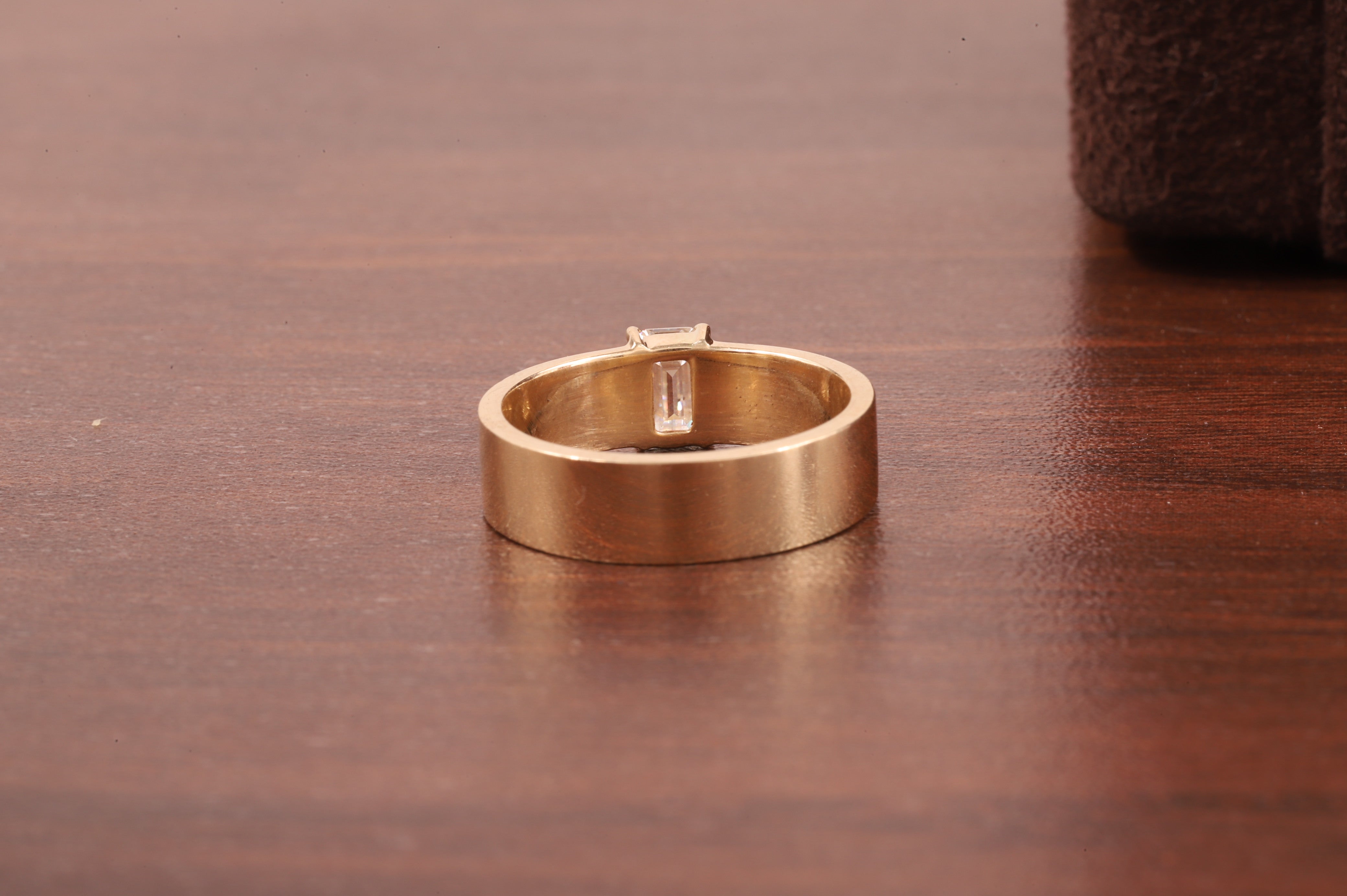 Emerald Cut Moissanite Ring,Vintage Wedding Band For Women,14K Yellow Gold Cigar Band