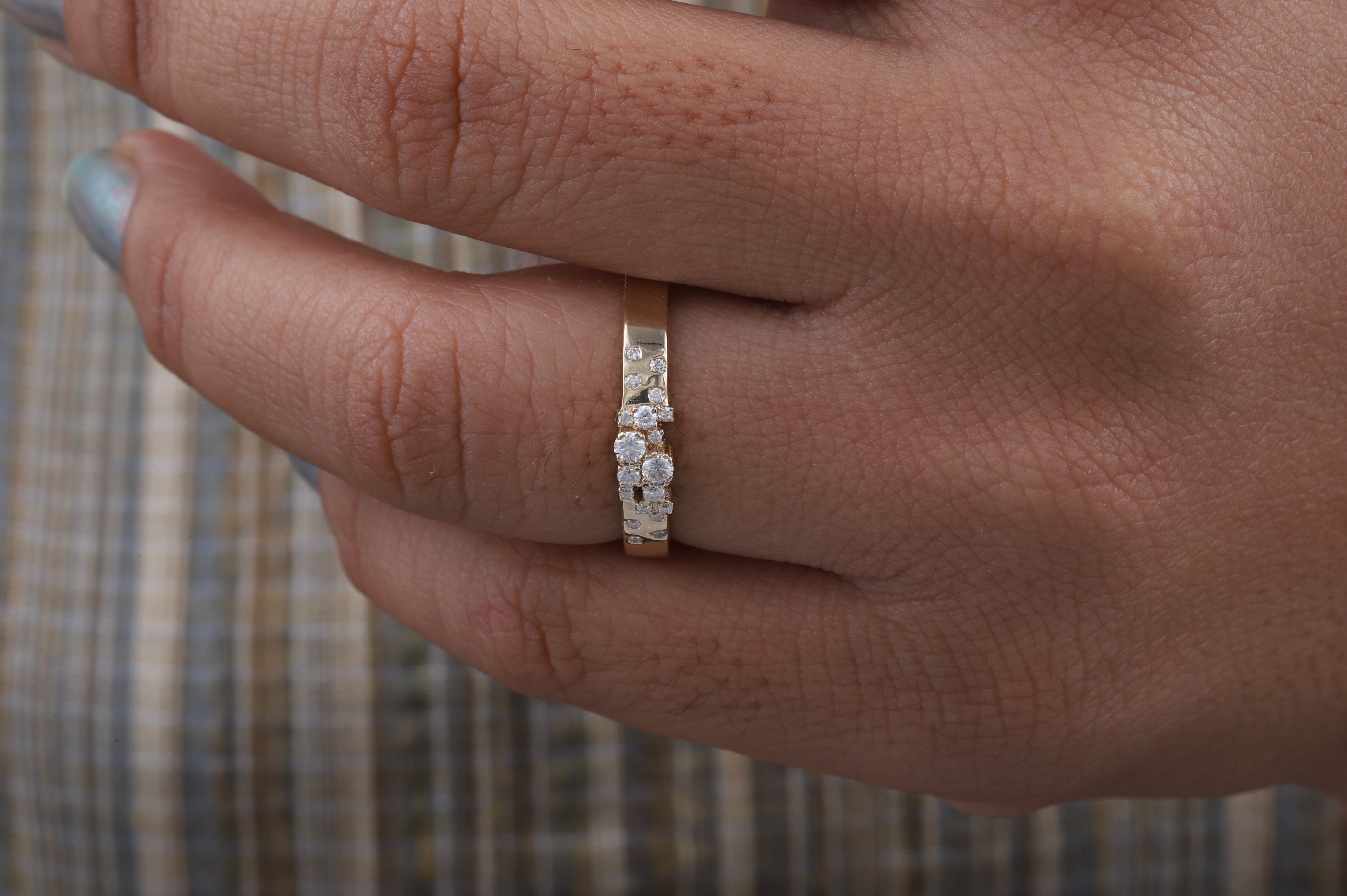 Cluster Wedding Band Ring, 14k Solid Gold Thick Moissanite Ring