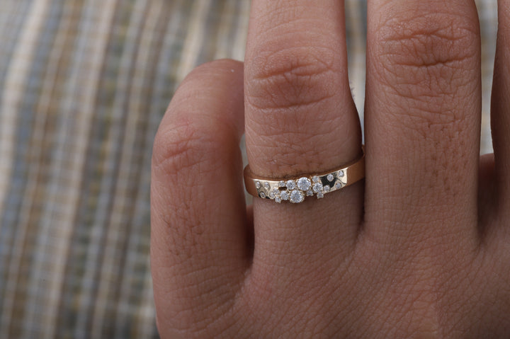 Cluster Wedding Band Ring, 14k Solid Gold Thick Moissanite Ring