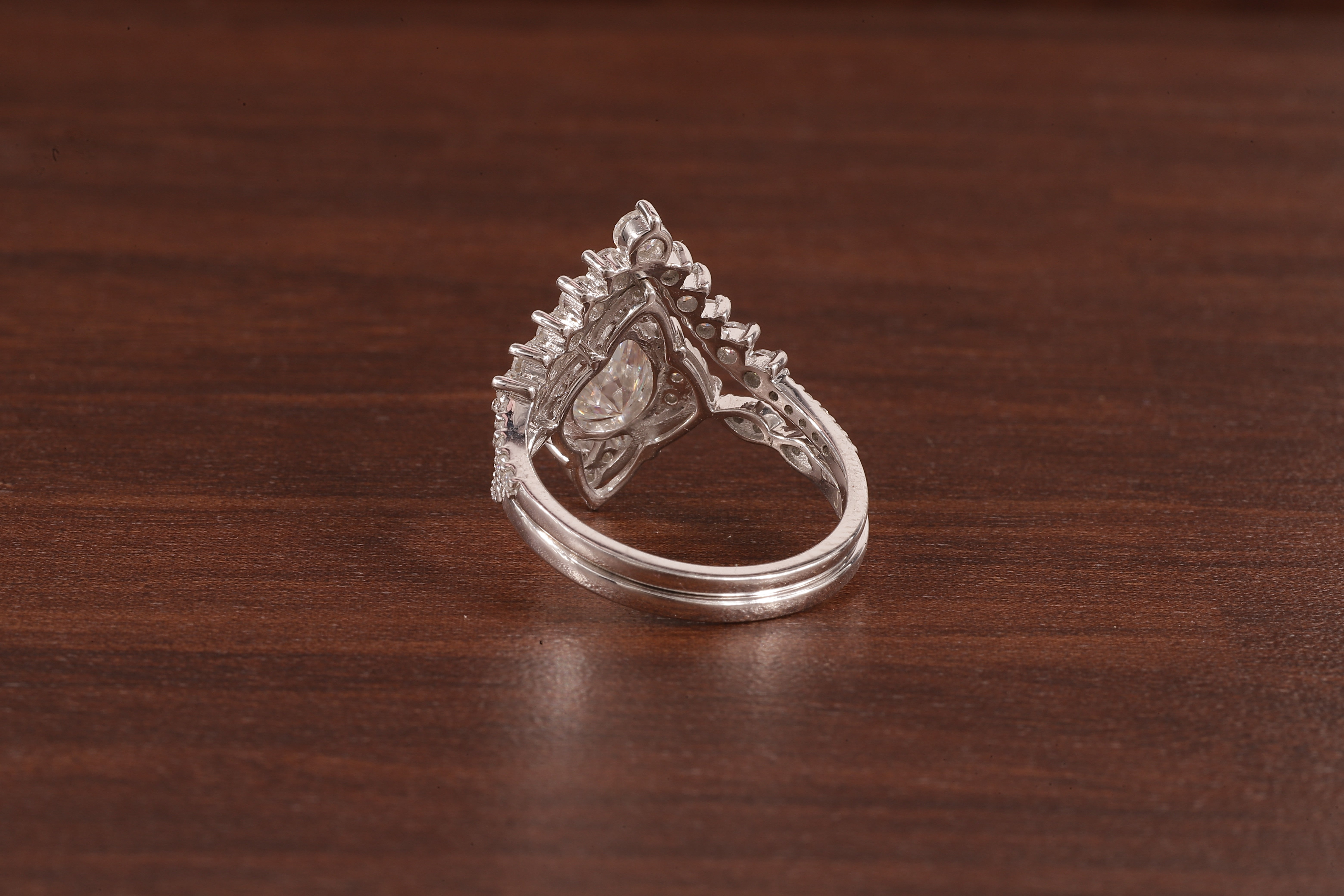 Vintage Moissanite Engagement Ring Set White Gold Pear Shaped Cluster