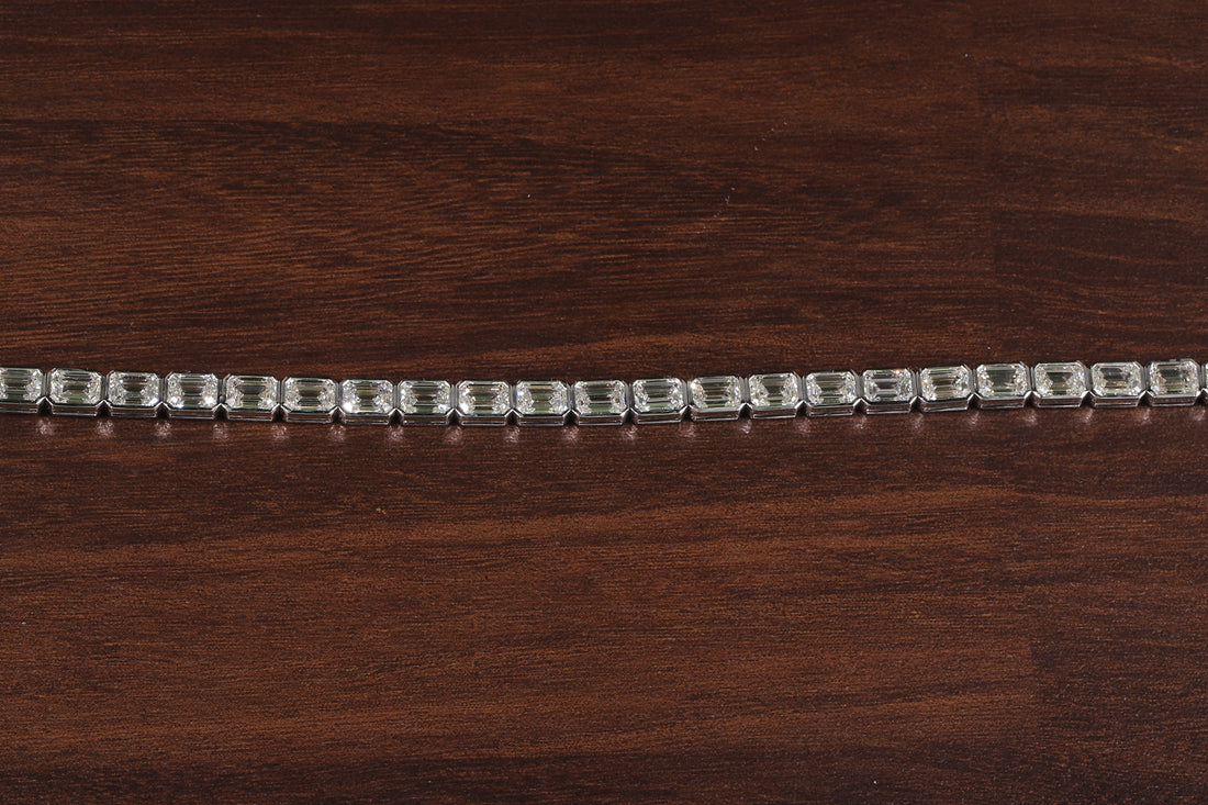 Emerald Diamond Bracelet, Emerald Lab Grown Diamond Bezel Set