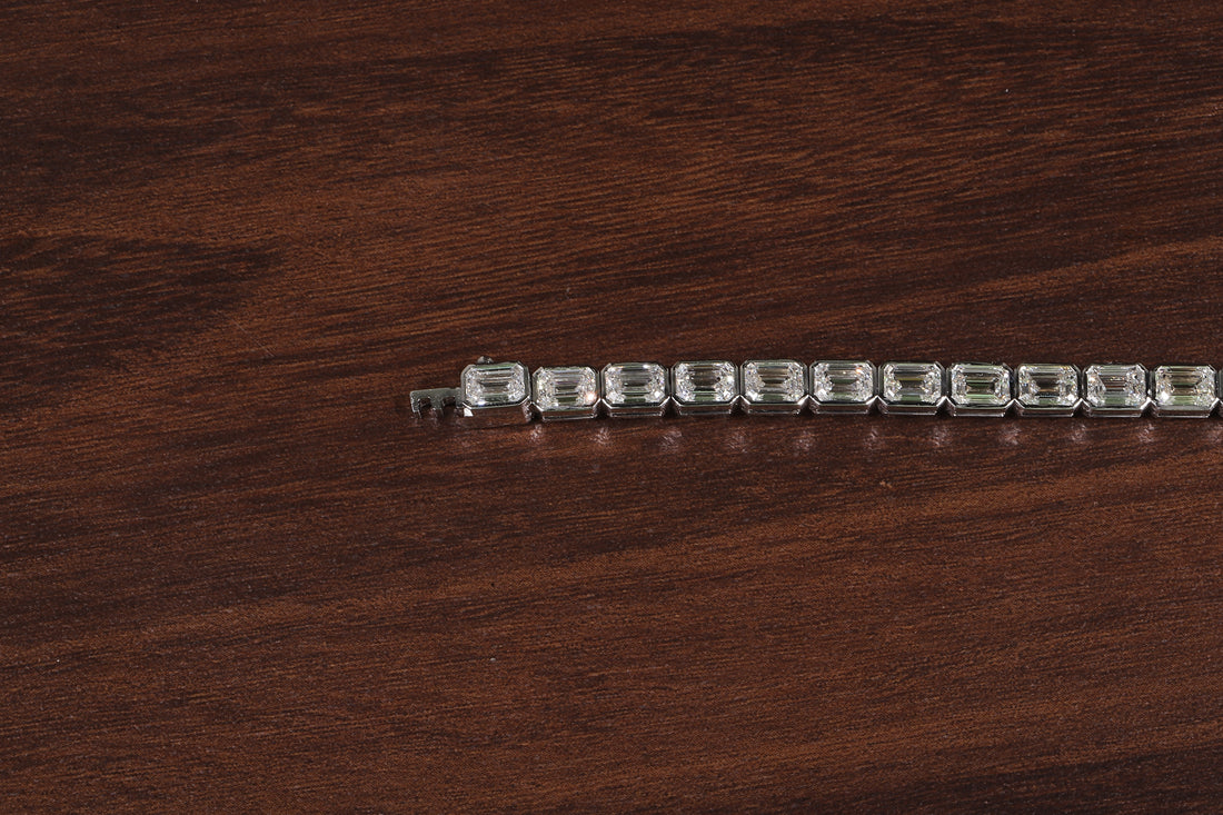 Emerald Diamond Bracelet, Emerald Lab Grown Diamond Bezel Set