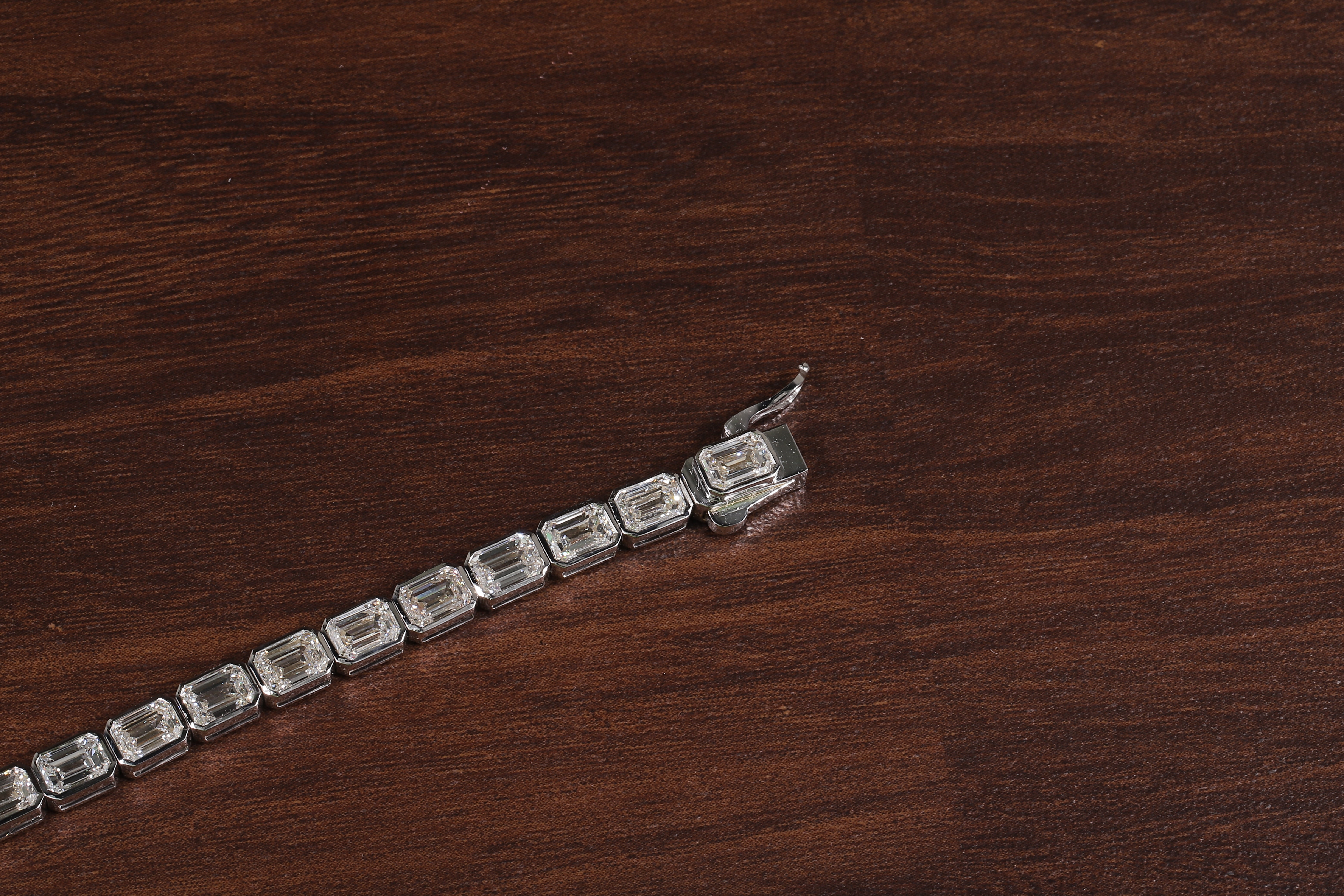 Emerald Diamond Bracelet, Emerald Lab Grown Diamond Bezel Set