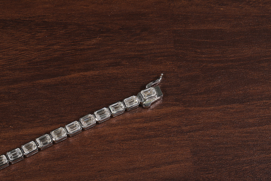 Emerald Diamond Bracelet, Emerald Lab Grown Diamond Bezel Set