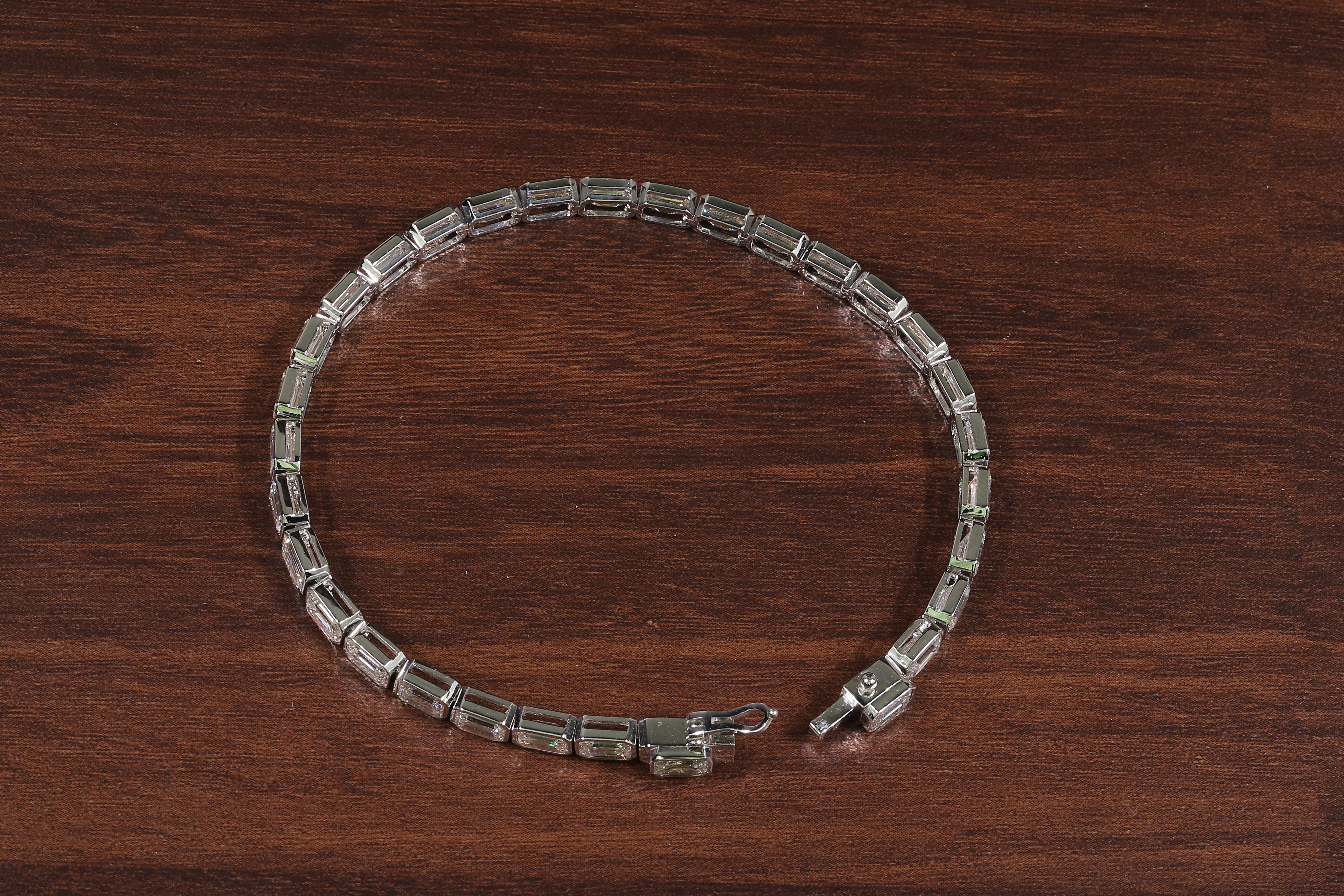 Emerald Diamond Bracelet, Emerald Lab Grown Diamond Bezel Set