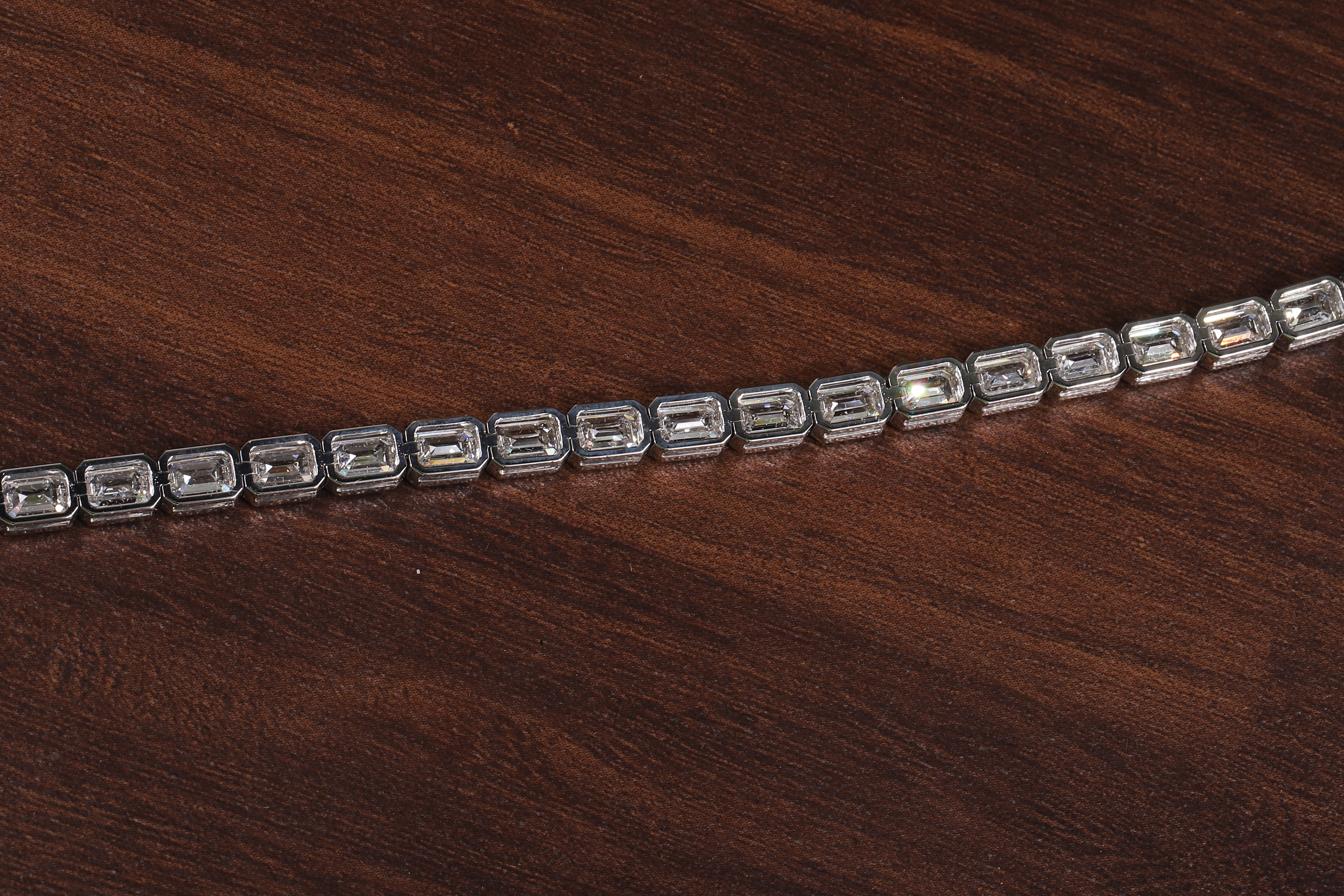 Emerald Diamond Bracelet, Emerald Lab Grown Diamond Bezel Set