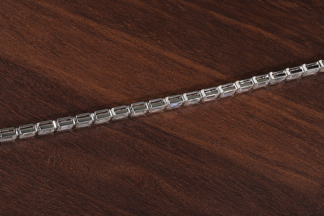 Emerald Diamond Bracelet, Emerald Lab Grown Diamond Bezel Set