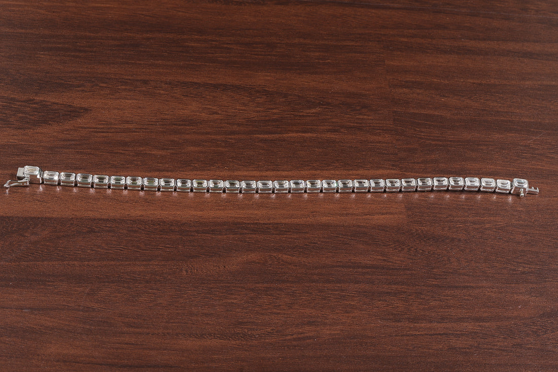 Emerald Diamond Bracelet, Emerald Lab Grown Diamond Bezel Set