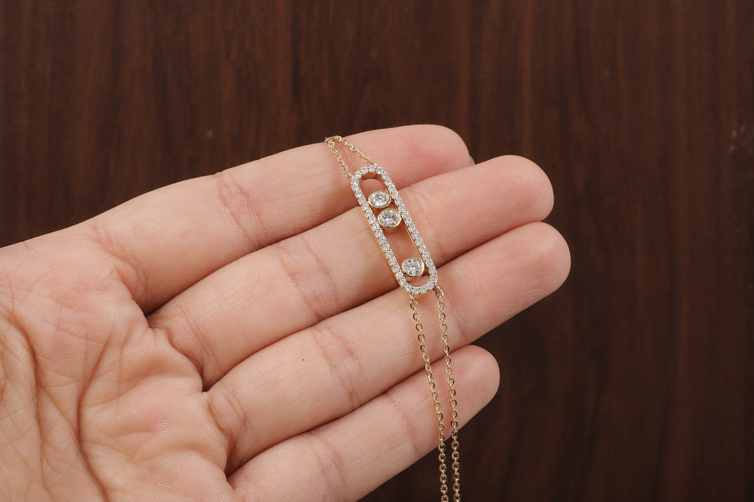 Round Lab Grown Diamond Women's Bracelet, Round Pave Movable Diamond Bracelet,
