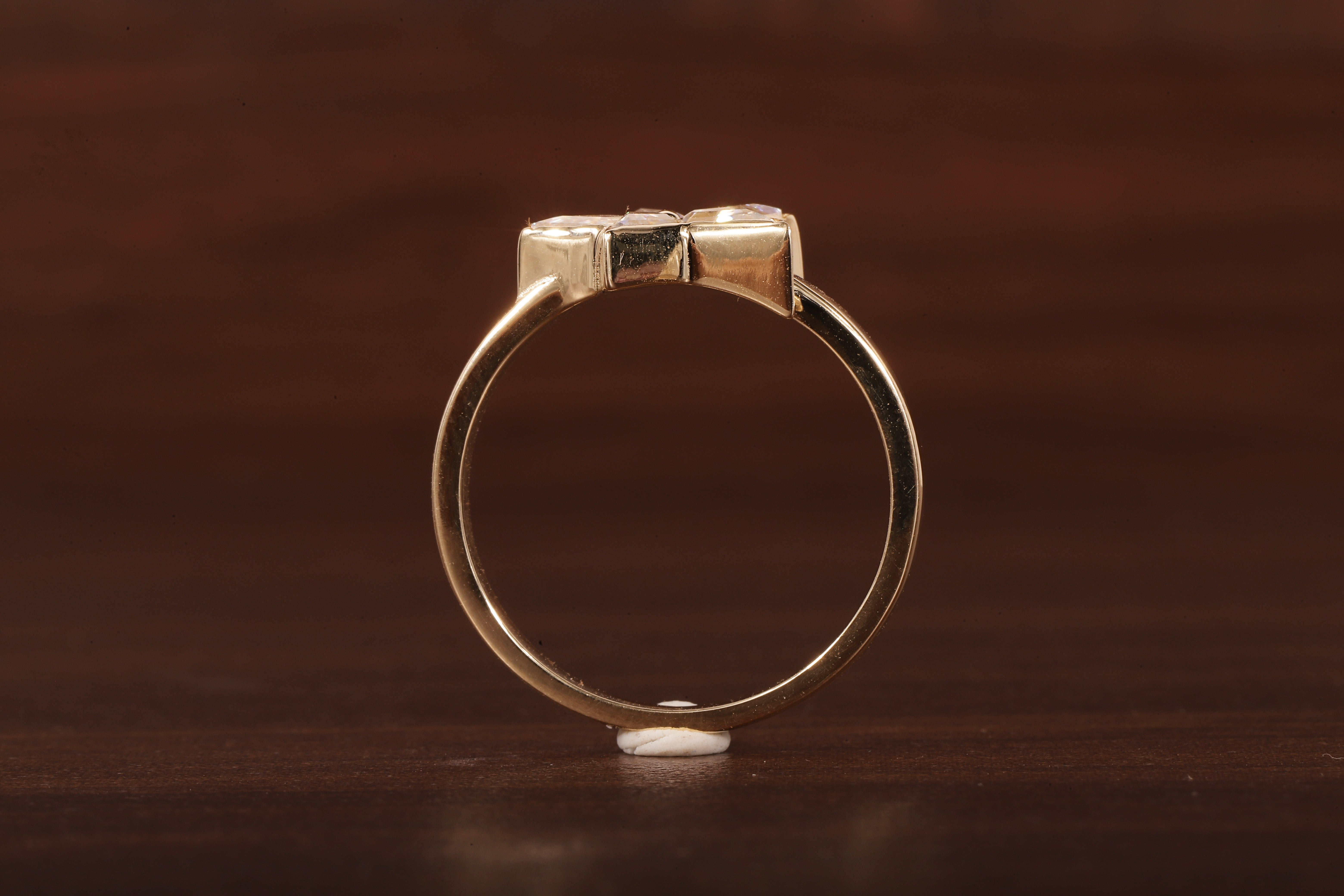 kite shaped moissanite bezel set engagement ring, unique kite moissanite wedding ring