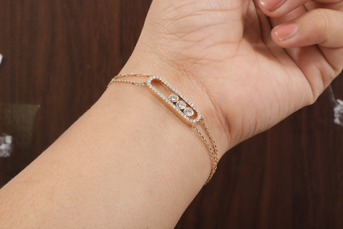 Round Lab Grown Diamond Women's Bracelet, Round Pave Movable Diamond Bracelet,