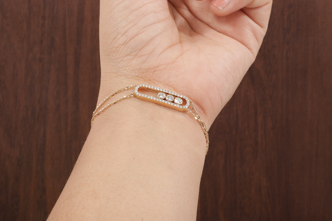 Round Lab Grown Diamond Women's Bracelet, Round Pave Movable Diamond Bracelet,