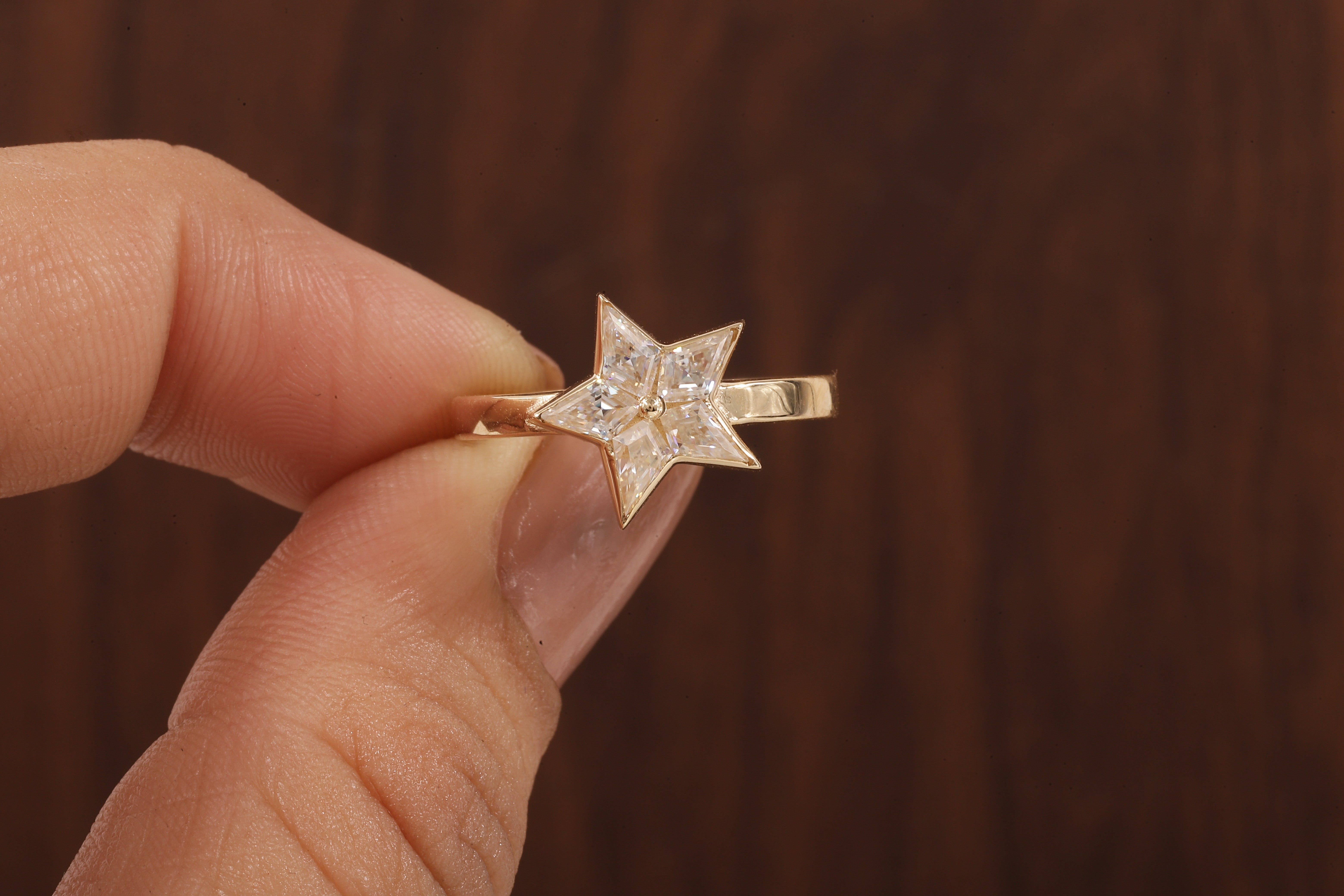 kite shaped moissanite bezel set engagement ring, unique kite moissanite wedding ring