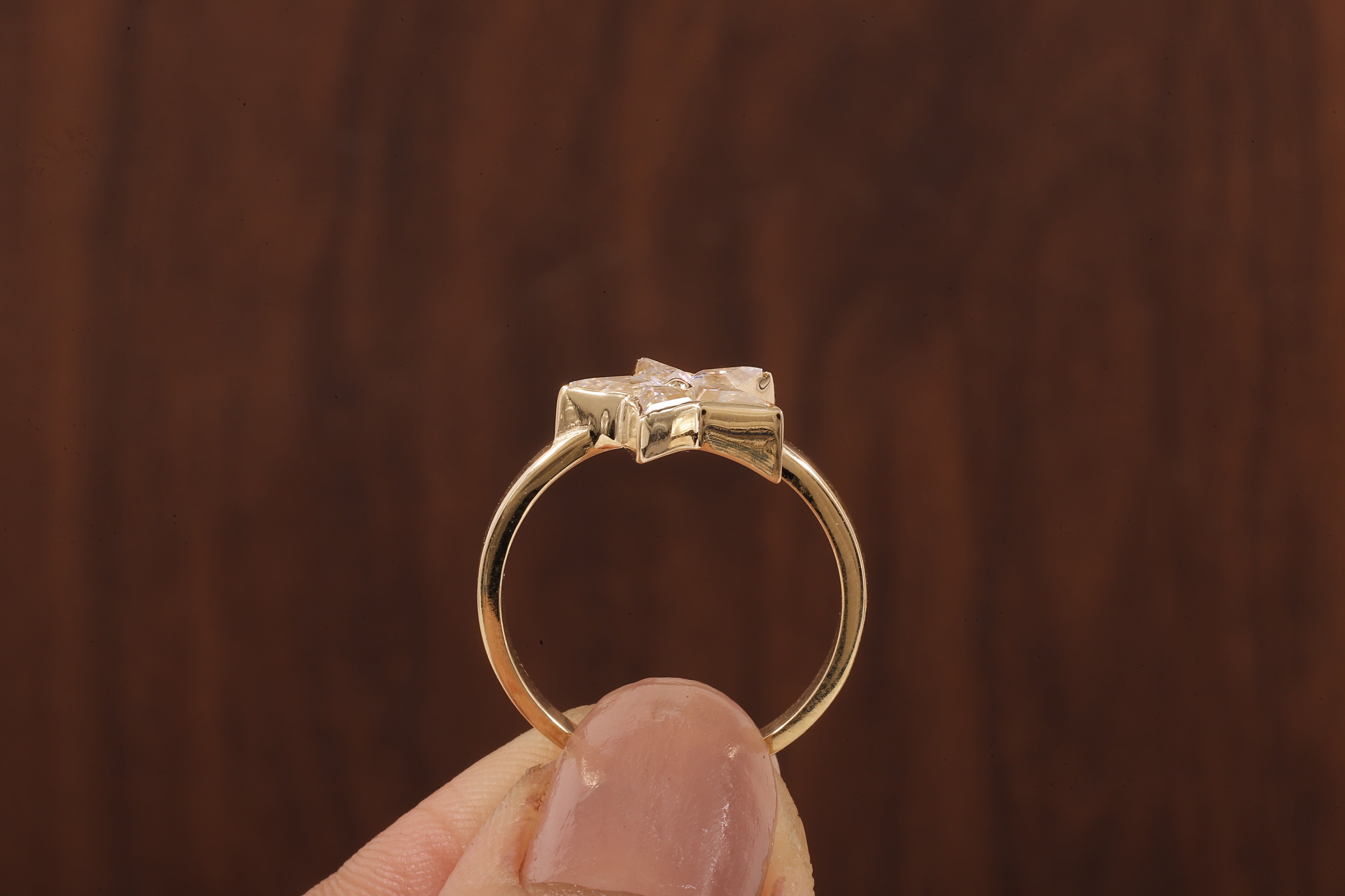 kite shaped moissanite bezel set engagement ring, unique kite moissanite wedding ring