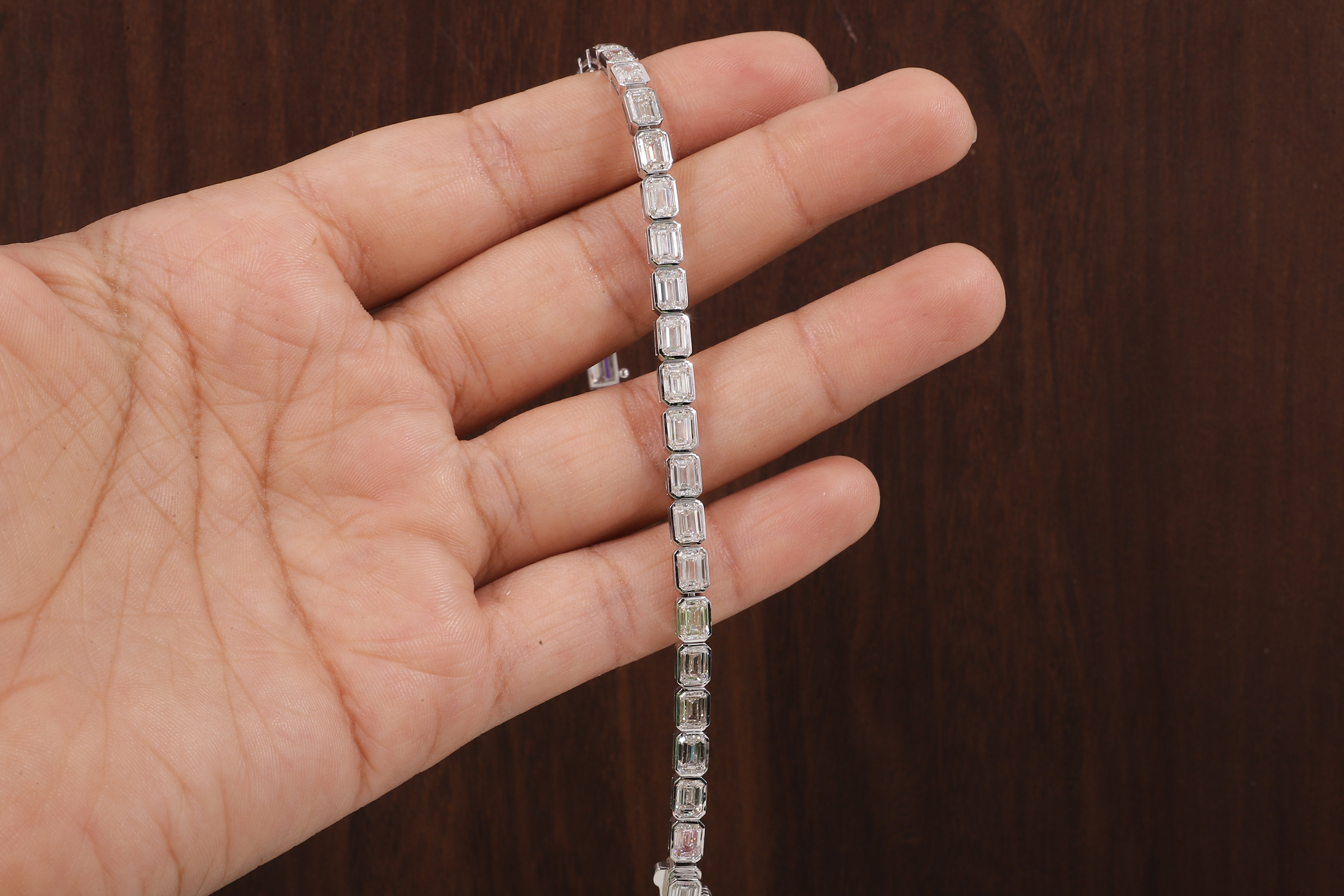 Emerald Diamond Bracelet, Emerald Lab Grown Diamond Bezel Set