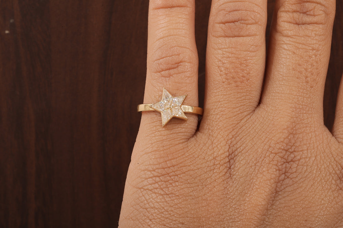 kite shaped moissanite bezel set engagement ring, unique kite moissanite wedding ring