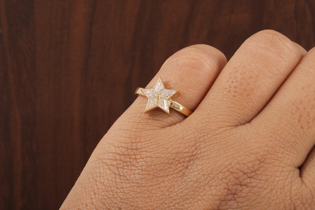 kite shaped moissanite bezel set engagement ring, unique kite moissanite wedding ring