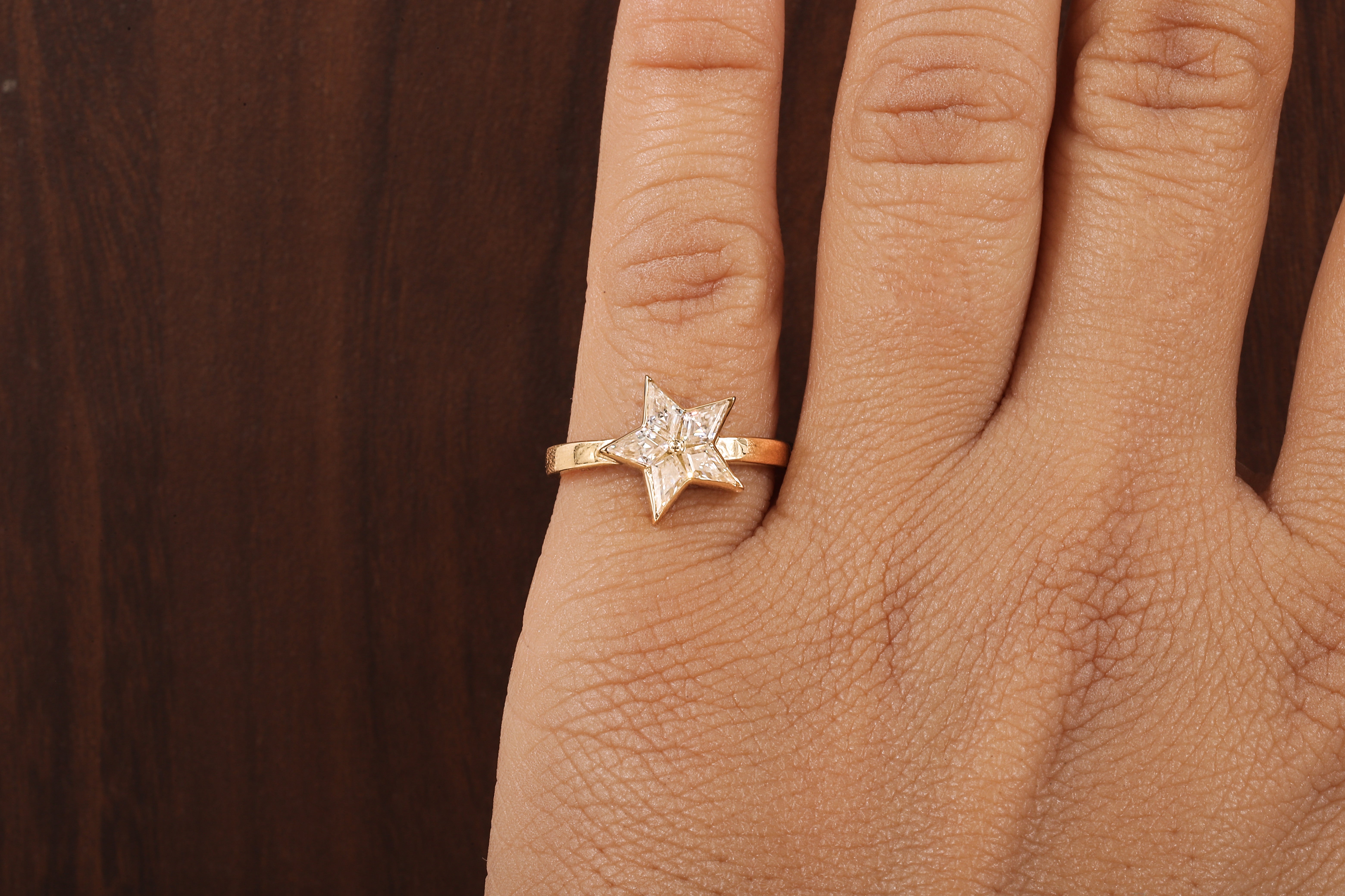 kite shaped moissanite bezel set engagement ring, unique kite moissanite wedding ring