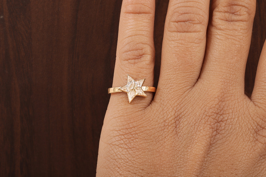 kite shaped moissanite bezel set engagement ring, unique kite moissanite wedding ring
