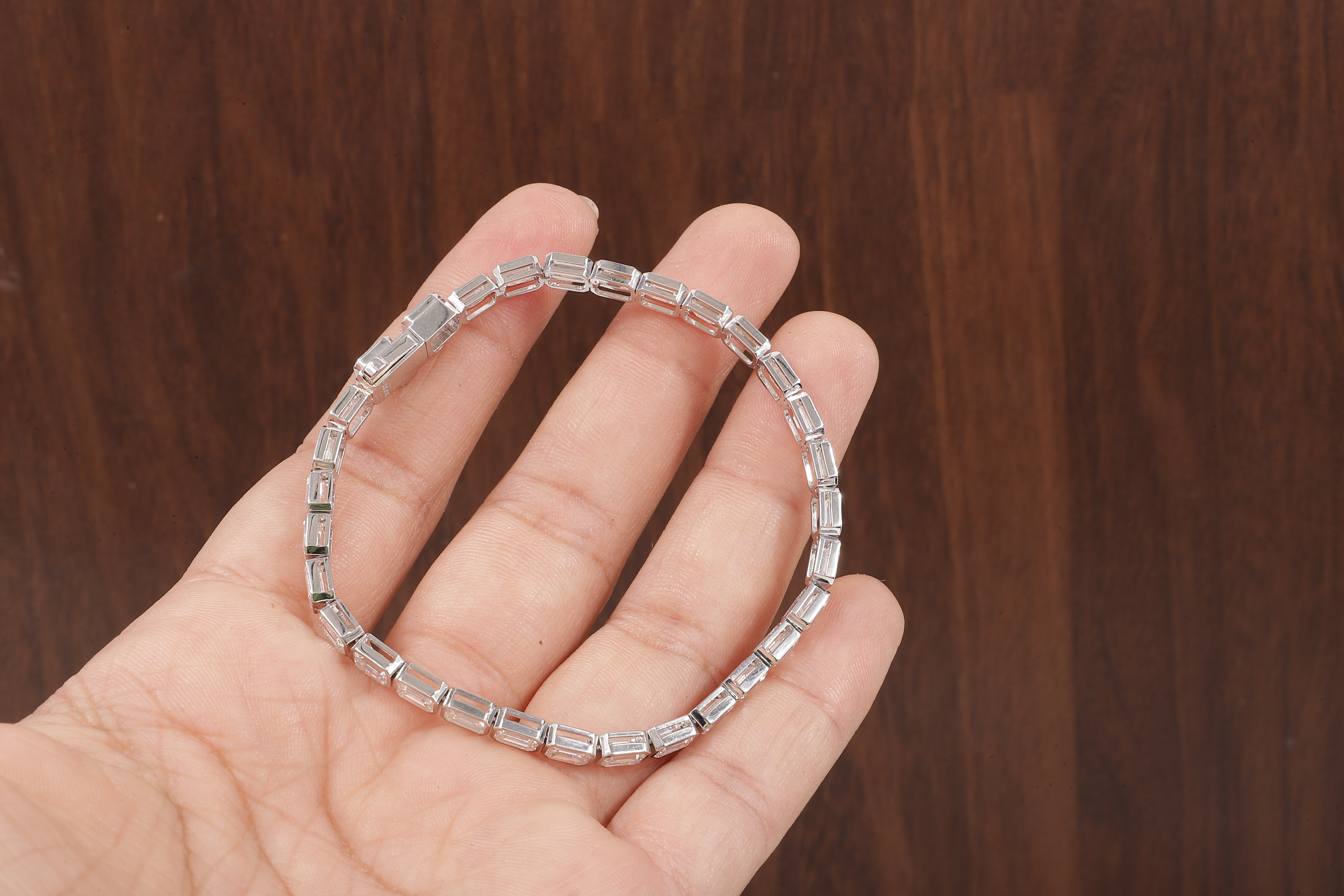 Emerald Diamond Bracelet, Emerald Lab Grown Diamond Bezel Set