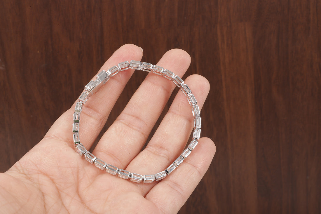 Emerald Diamond Bracelet, Emerald Lab Grown Diamond Bezel Set