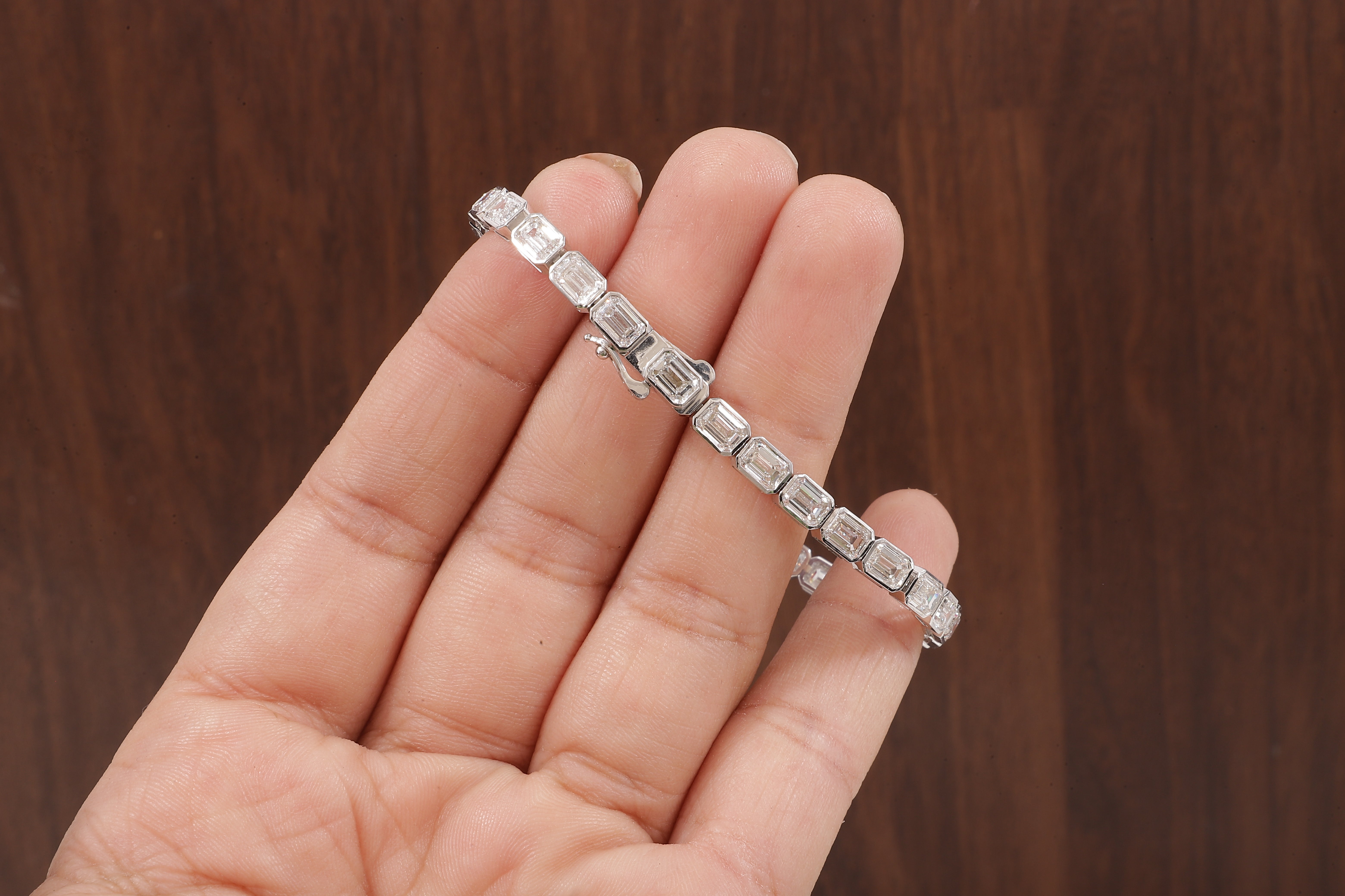 Emerald Diamond Bracelet, Emerald Lab Grown Diamond Bezel Set