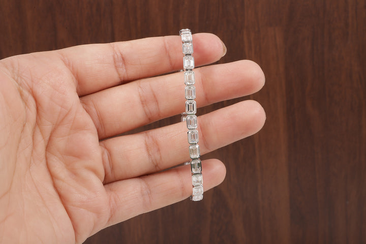 Emerald Diamond Bracelet, Emerald Lab Grown Diamond Bezel Set