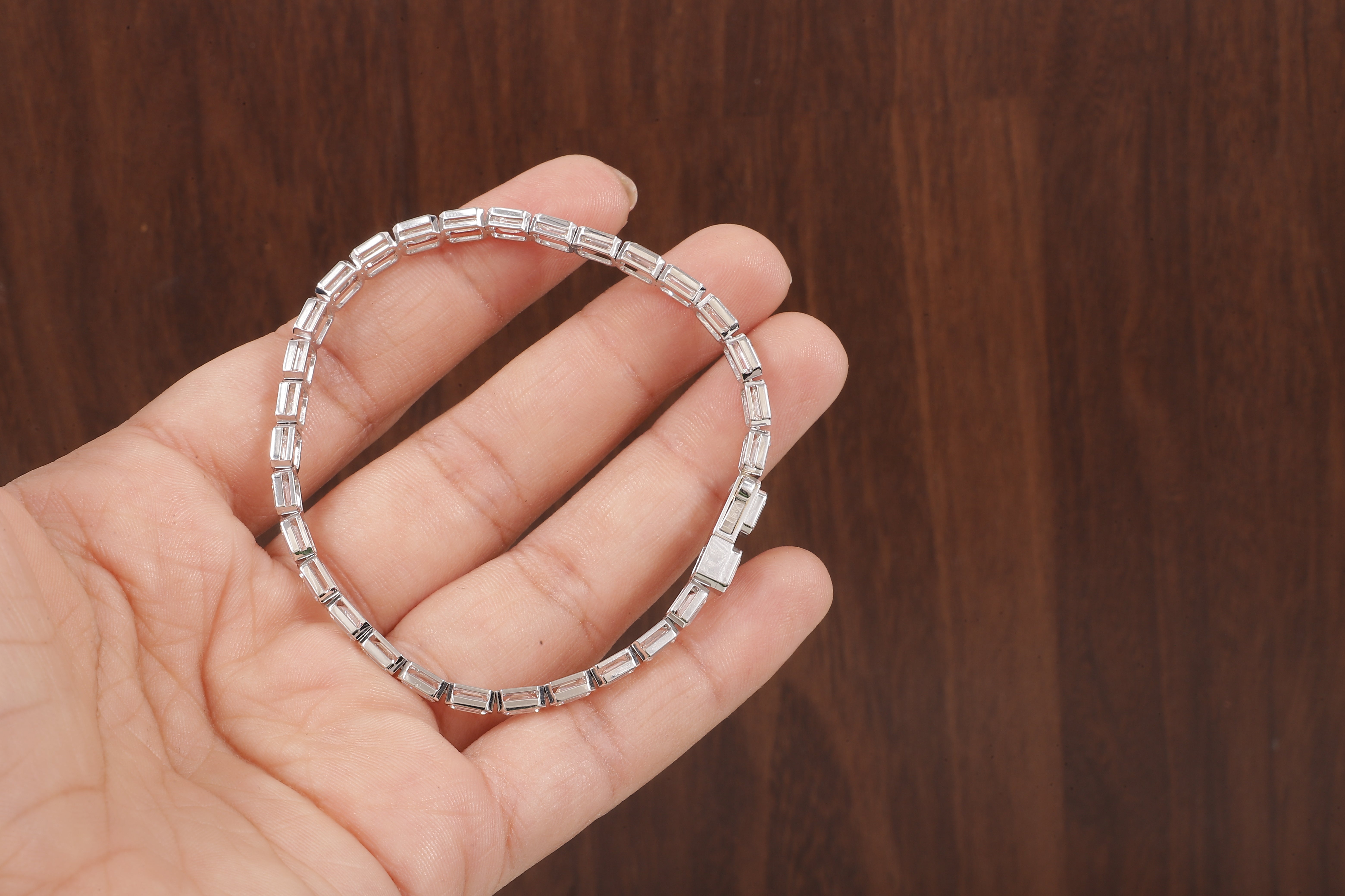 Emerald Diamond Bracelet, Emerald Lab Grown Diamond Bezel Set