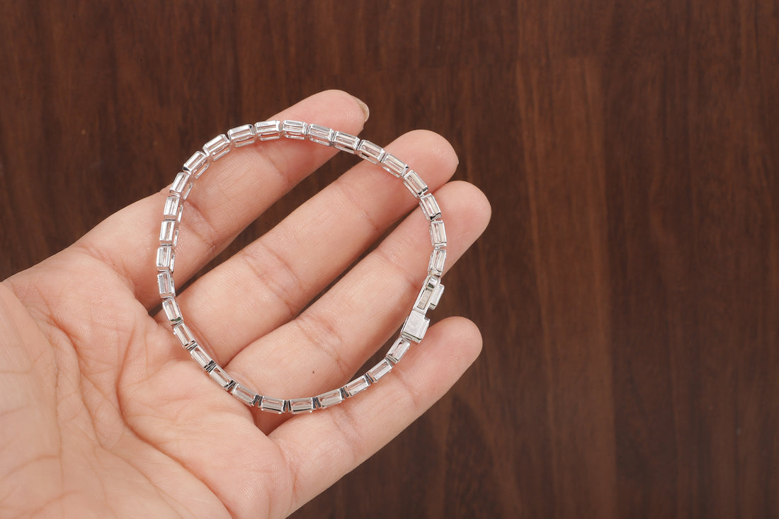 Emerald Diamond Bracelet, Emerald Lab Grown Diamond Bezel Set